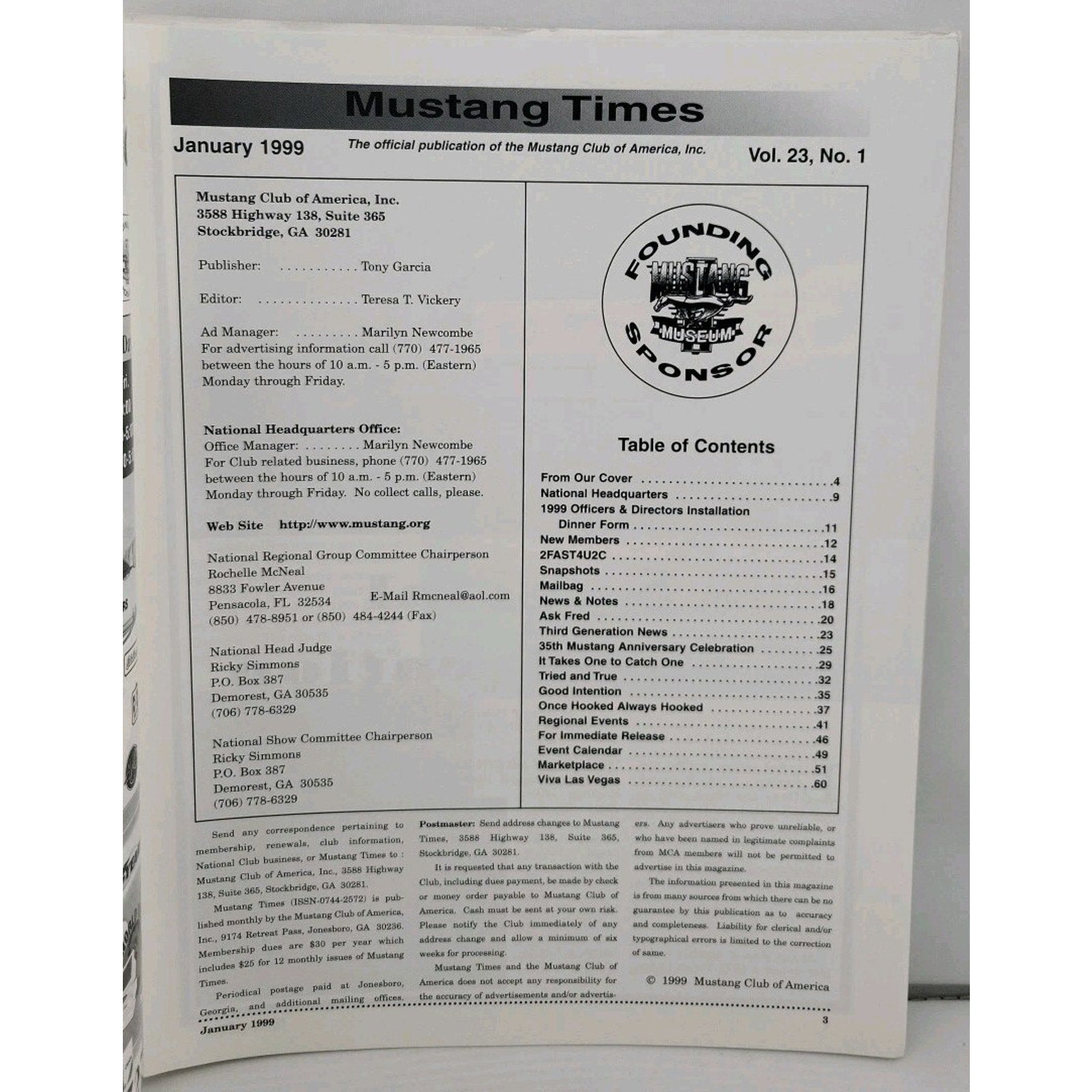 Mustang Times Magazine - January 1999 - Vol. 23 No. 1