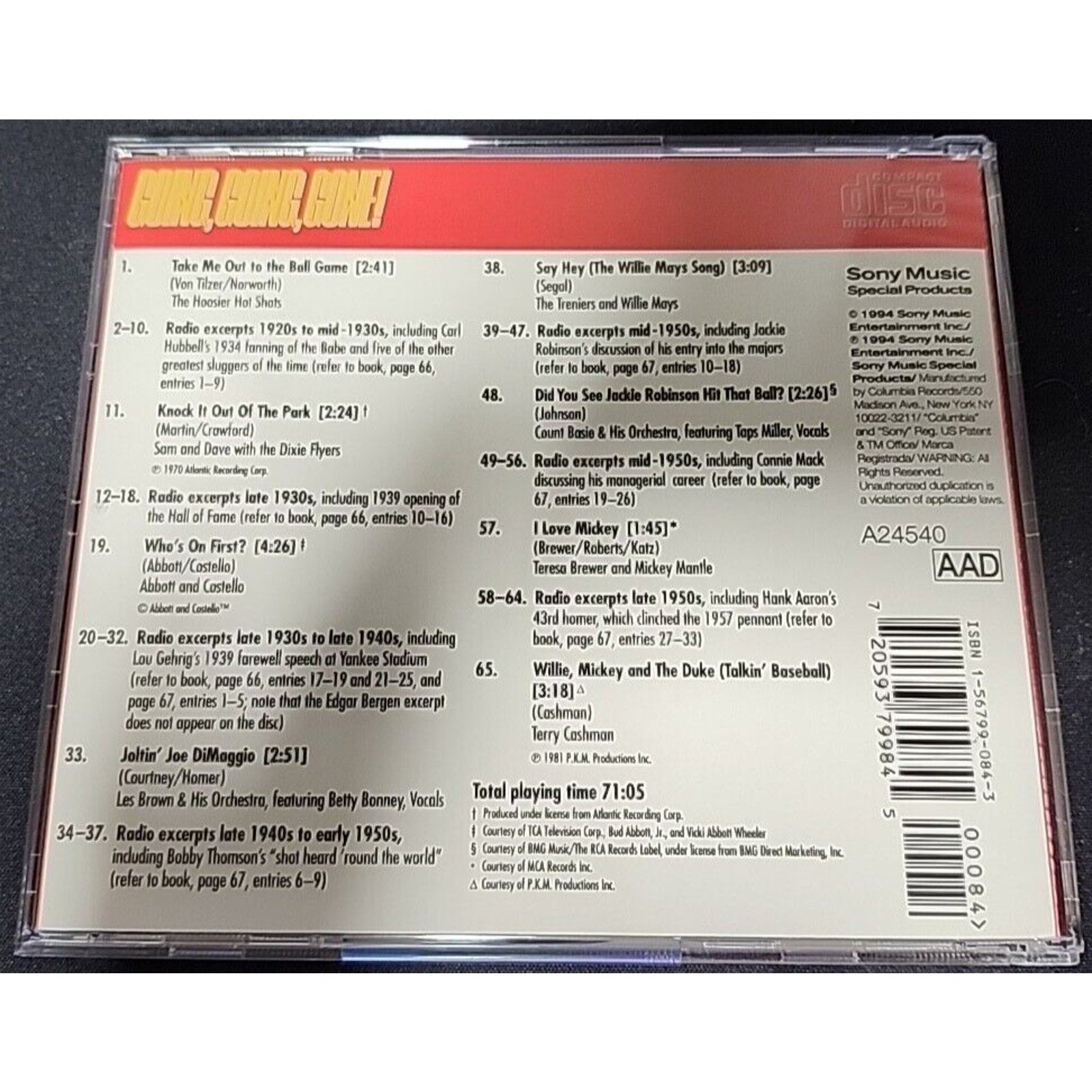 Going, Going, Gone!, 1994 CD, MUSIC AND MEMORIES FROM BROADCAST BASEBALL