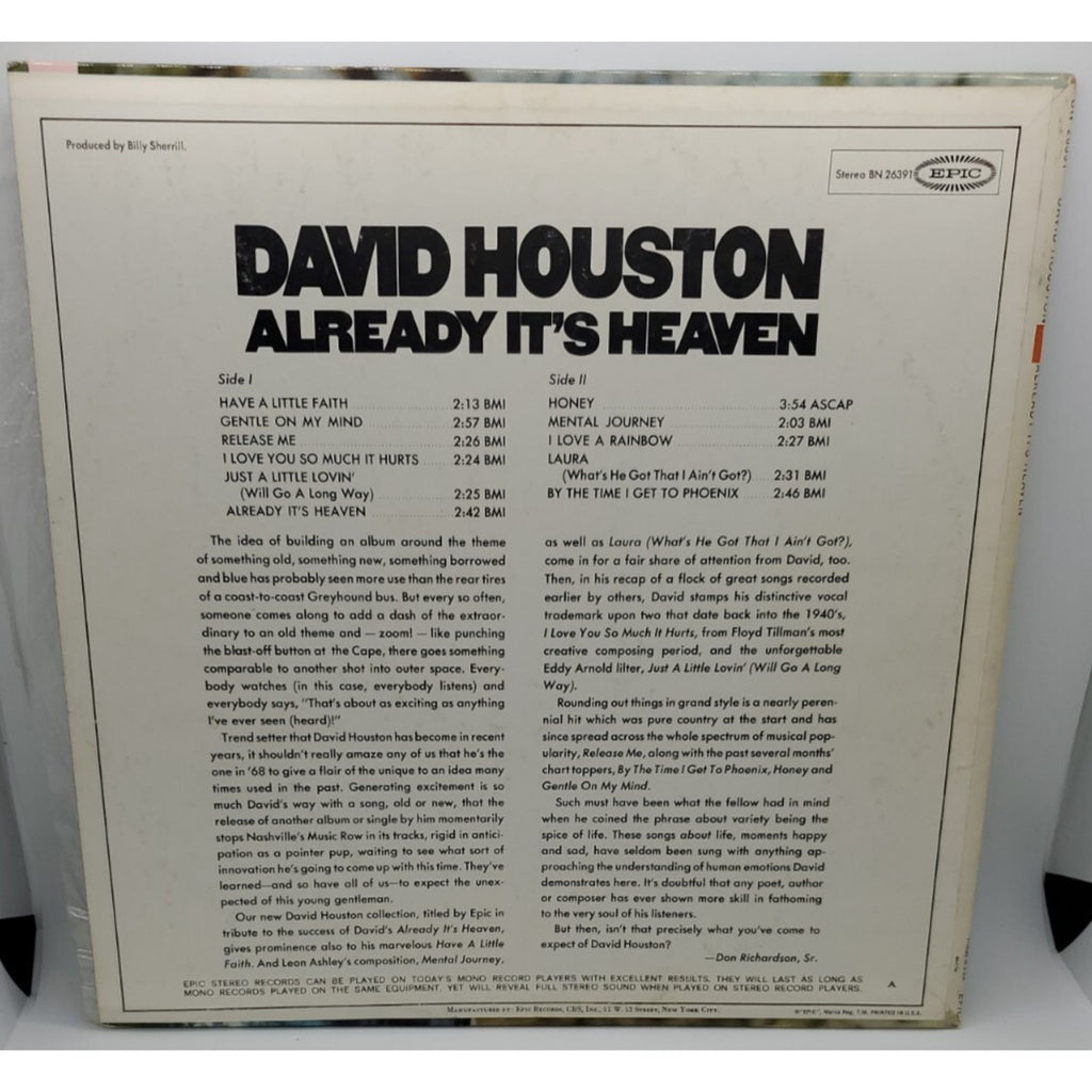 David Houston Already "It's Heaven" (Record)