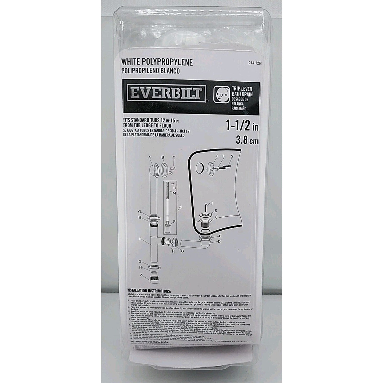 Everbilt Trip Lever Bath Drain 1-1/2" Polypropylene Chrome Trim 214 126
