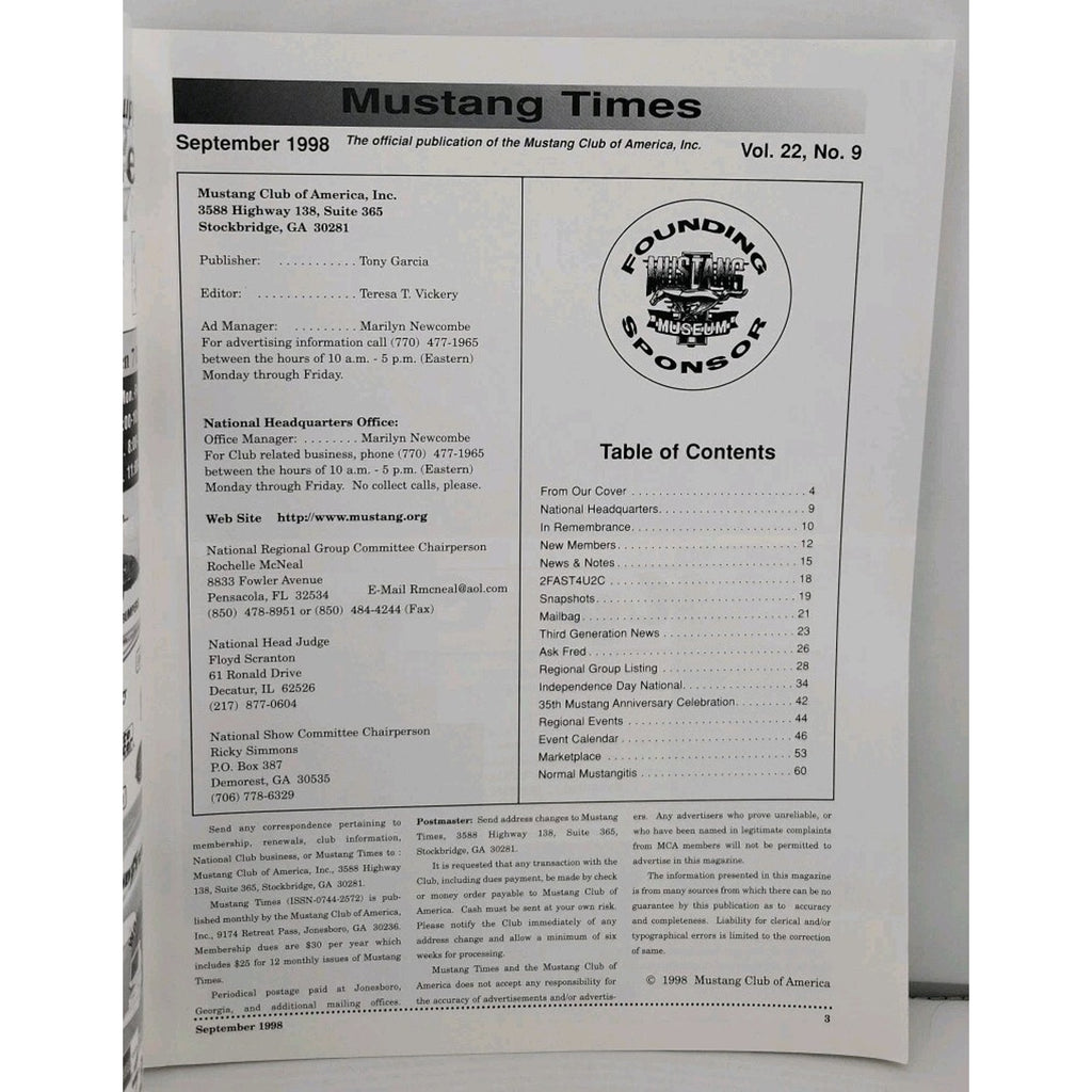 Mustang Times Magazine - September 1998 - Vol. 22 No. 9