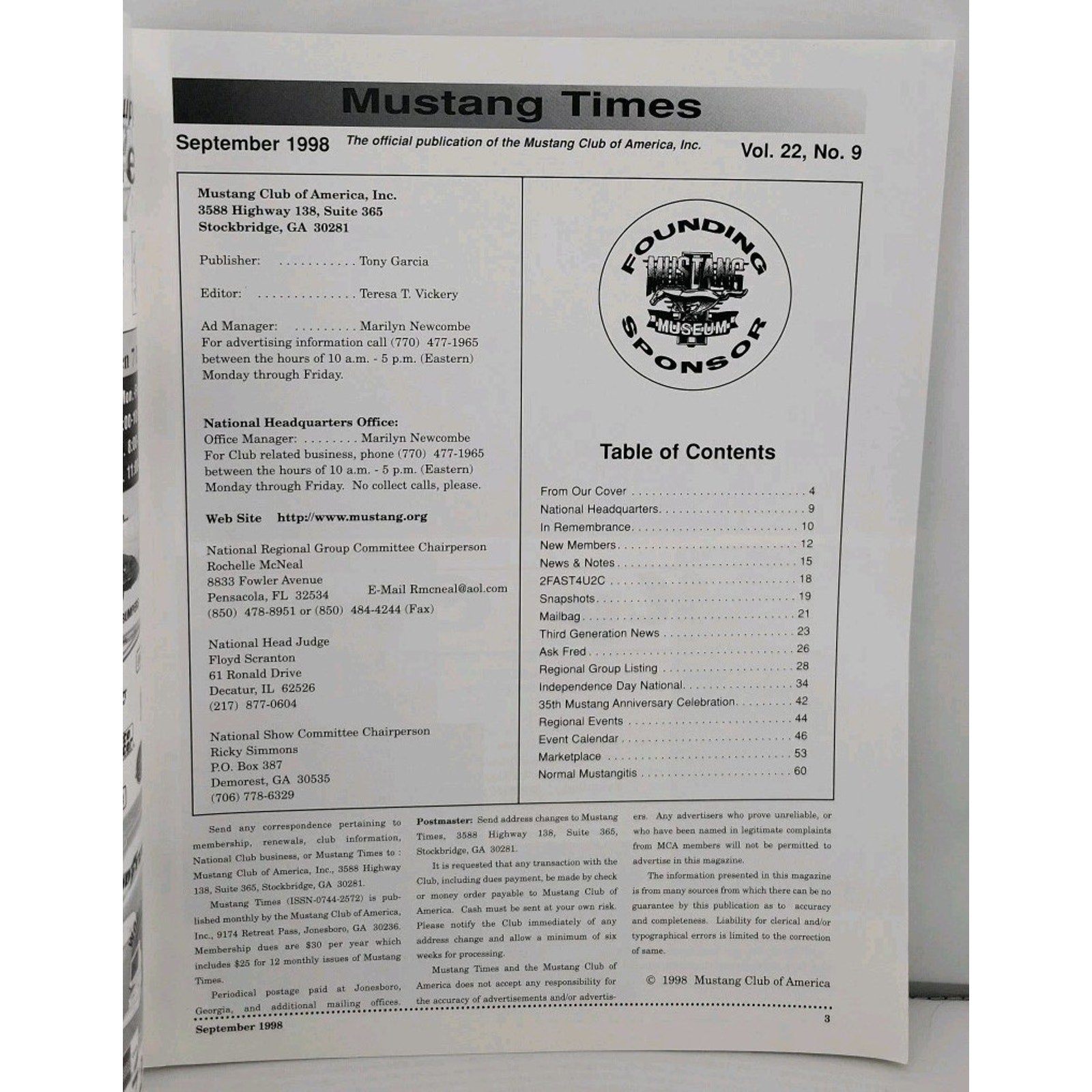 Mustang Times Magazine - September 1998 - Vol. 22 No. 9