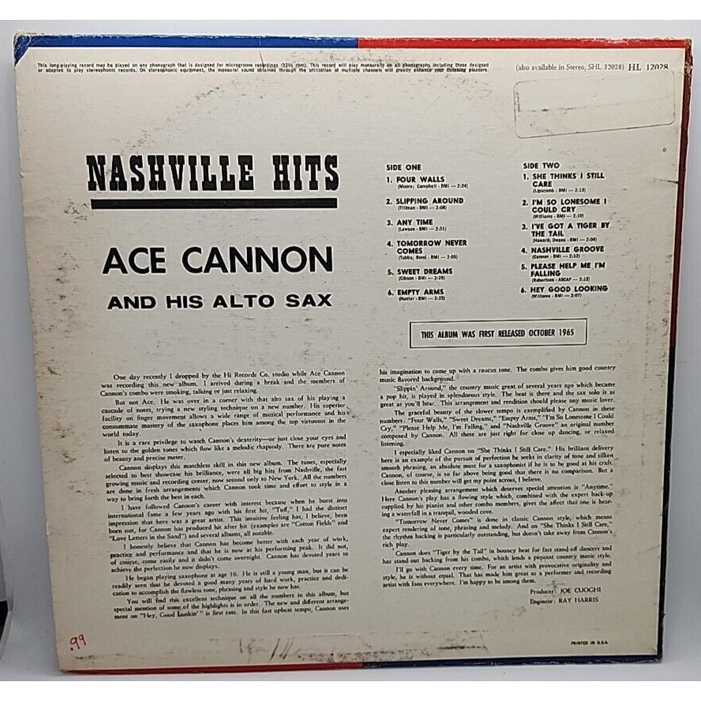 Ace Cannon - Nashville Hits (Record)