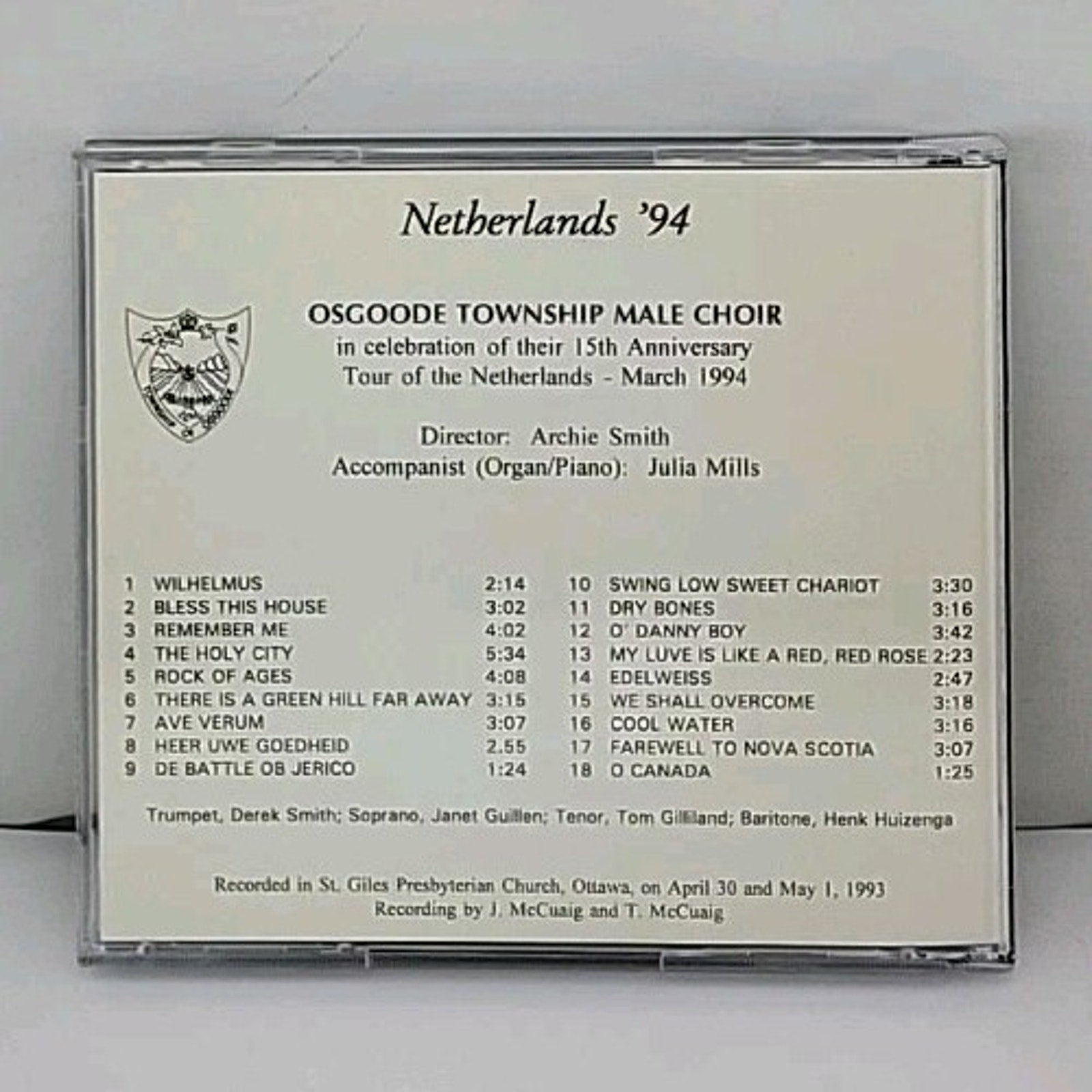 Netherlands '94 CD - Osgoode Township Male Choir