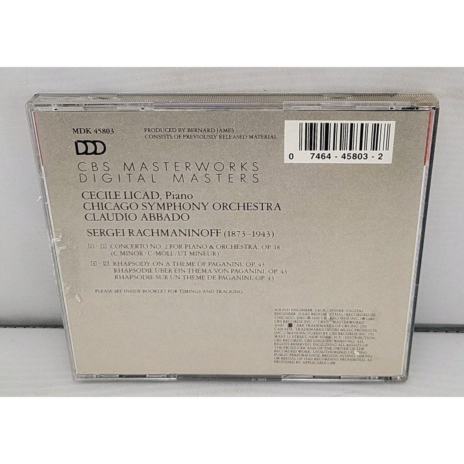 Chicago Symphony Orchestra Rachmaninov Piano Concerto No. 2 CD