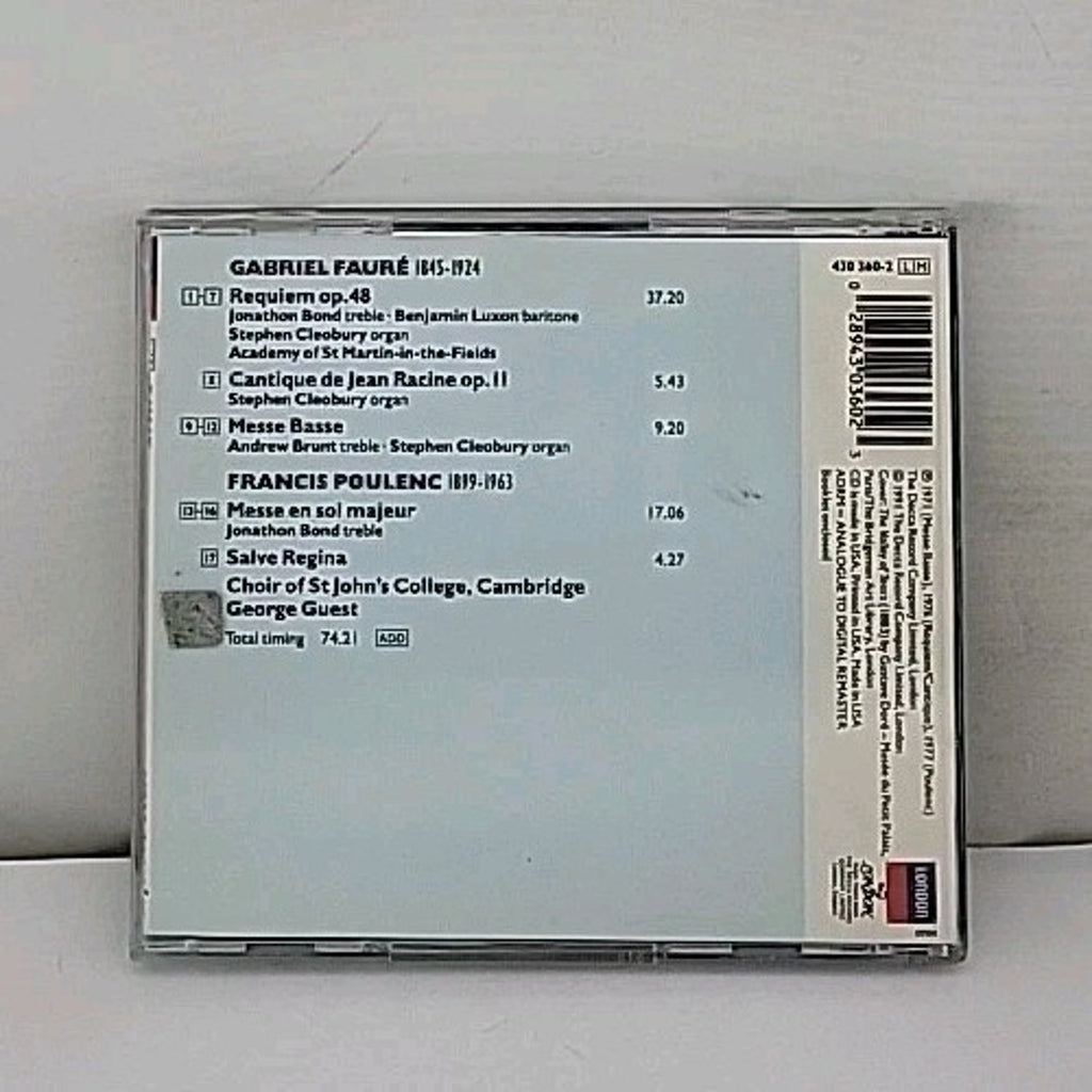 Faure Requiem Poulenc Messe CD Choir of St John's College