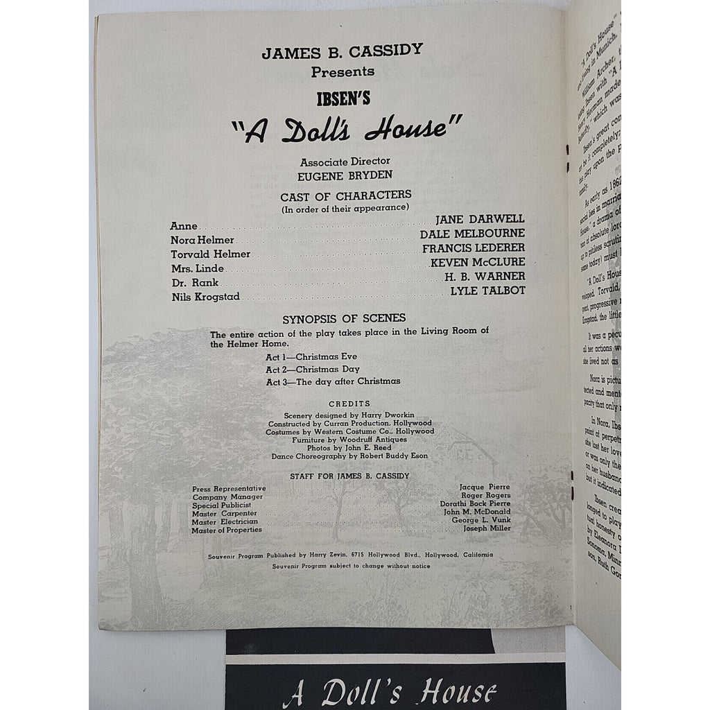"A Doll's House" Souvenir Program by James B. Cassidy