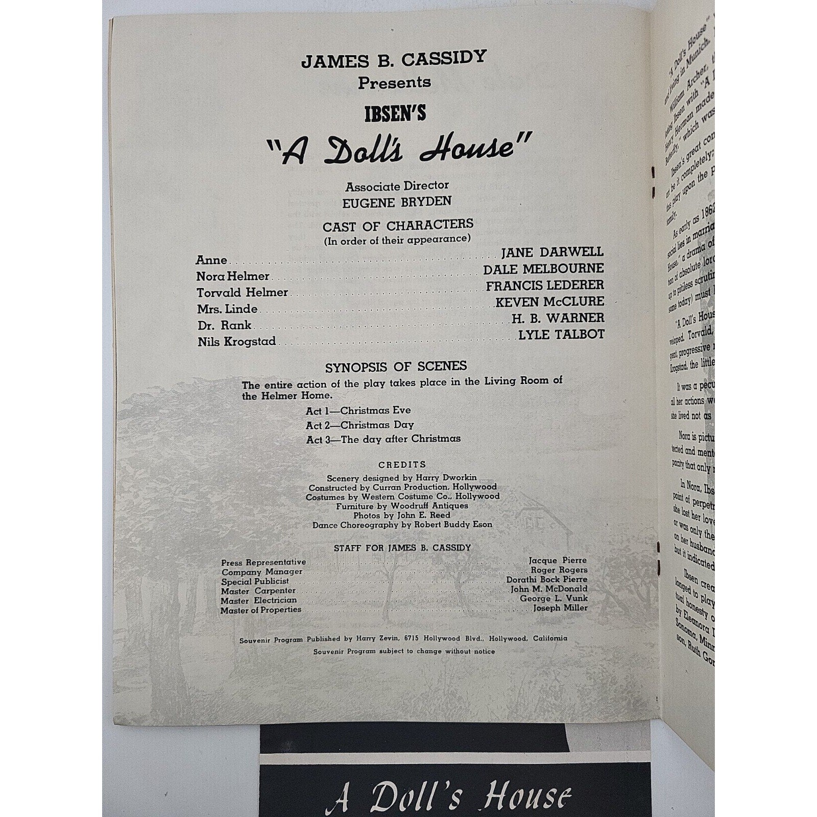 "A Doll's House" Souvenir Program by James B. Cassidy