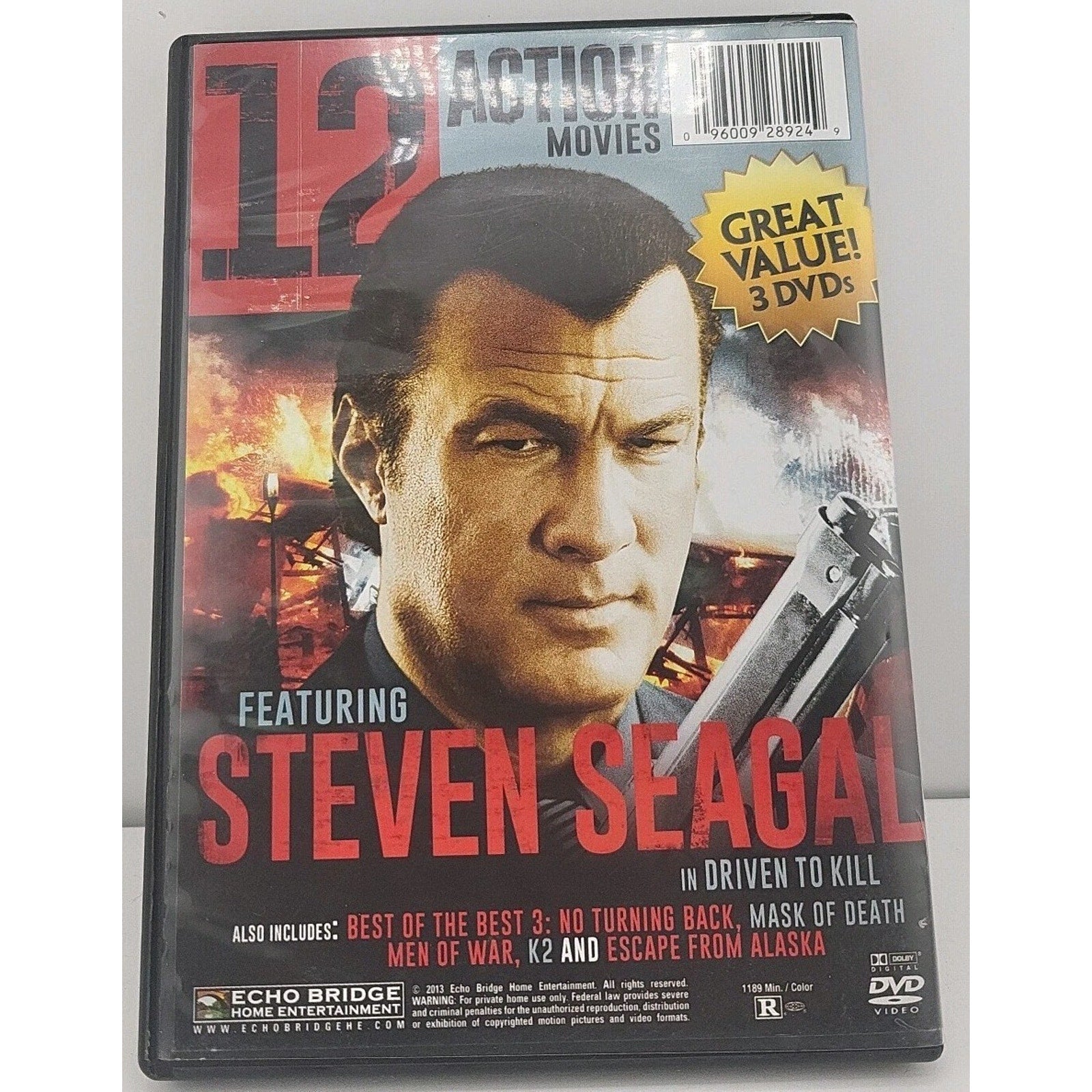 12 Action Movies 3 DVD Set - Featuring Brad Pitt - American Gun, Men Of War, etc