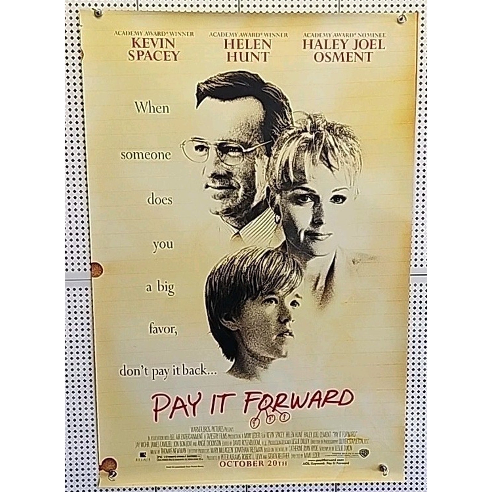 Pay It Forward - Double Sided Original Movie Poster 27” X 40” Kevin Spacey