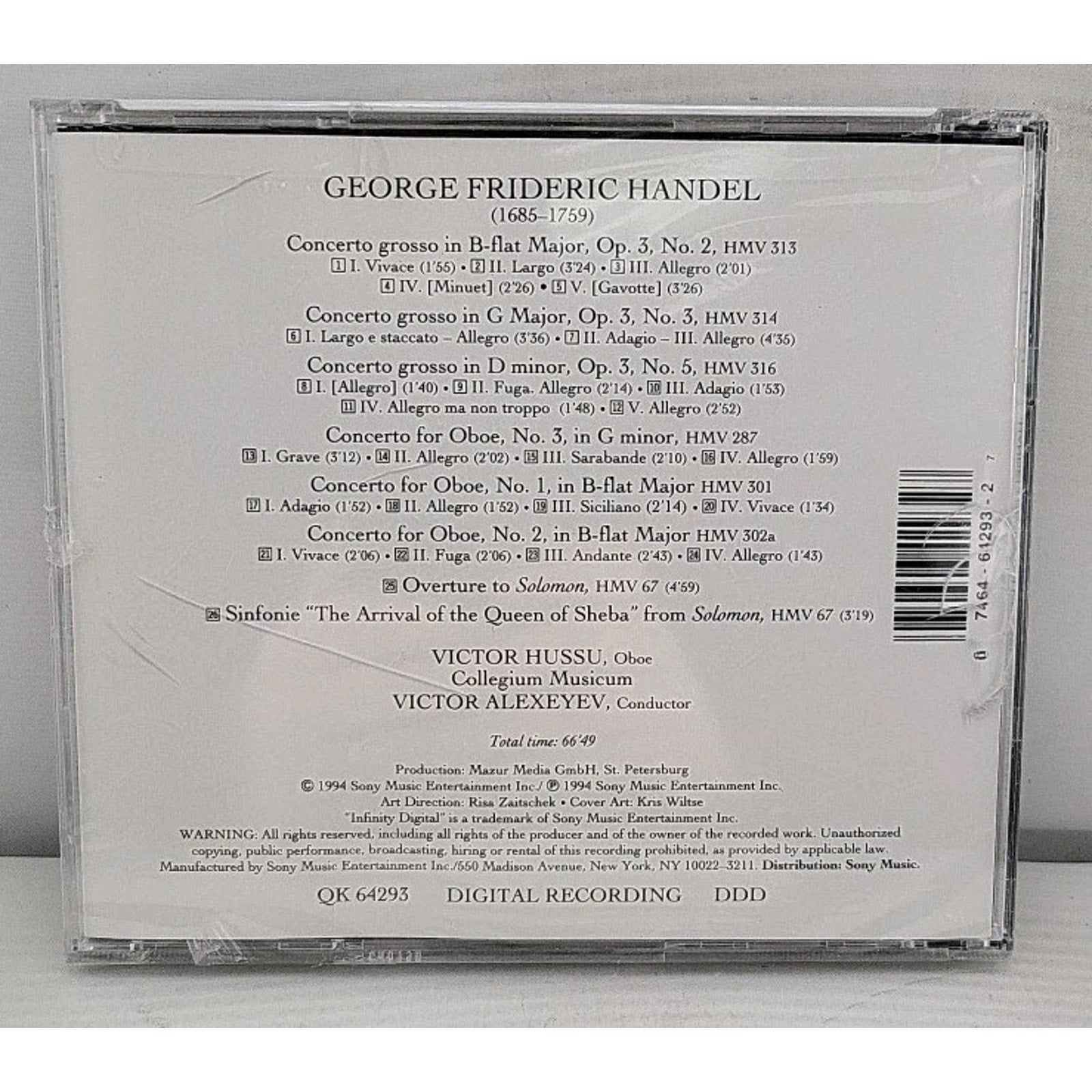 Handel Concerti Grossi Oboe Grossi (CD, 26 Tracks, 1994 Sony Music) BRAND NEW