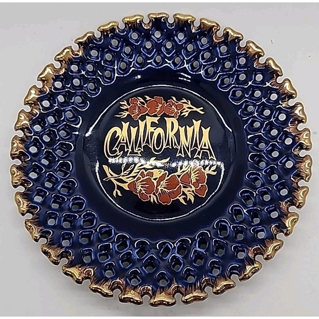 California Reticulated Cobalt Blue Floral Plate