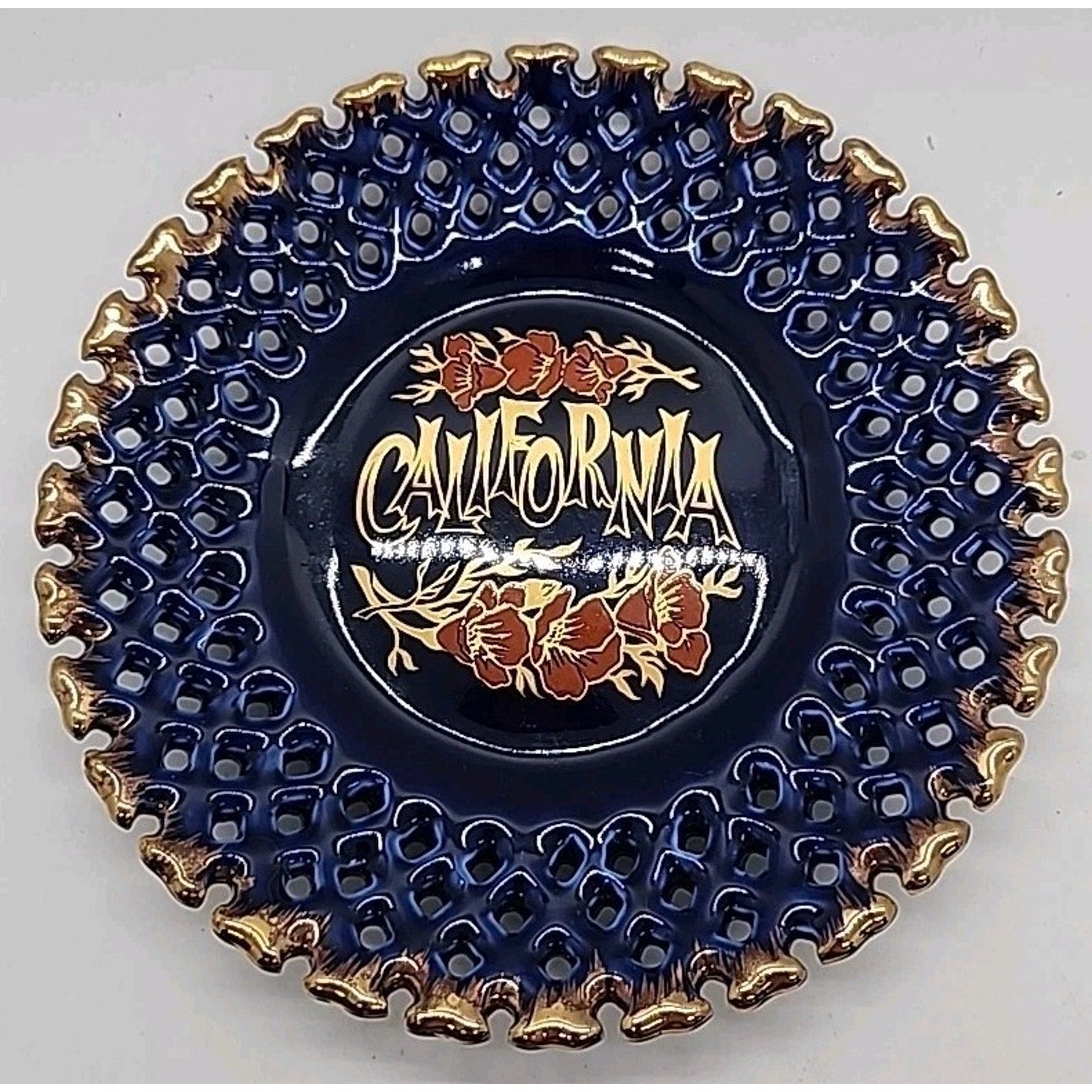 California Reticulated Cobalt Blue Floral Plate