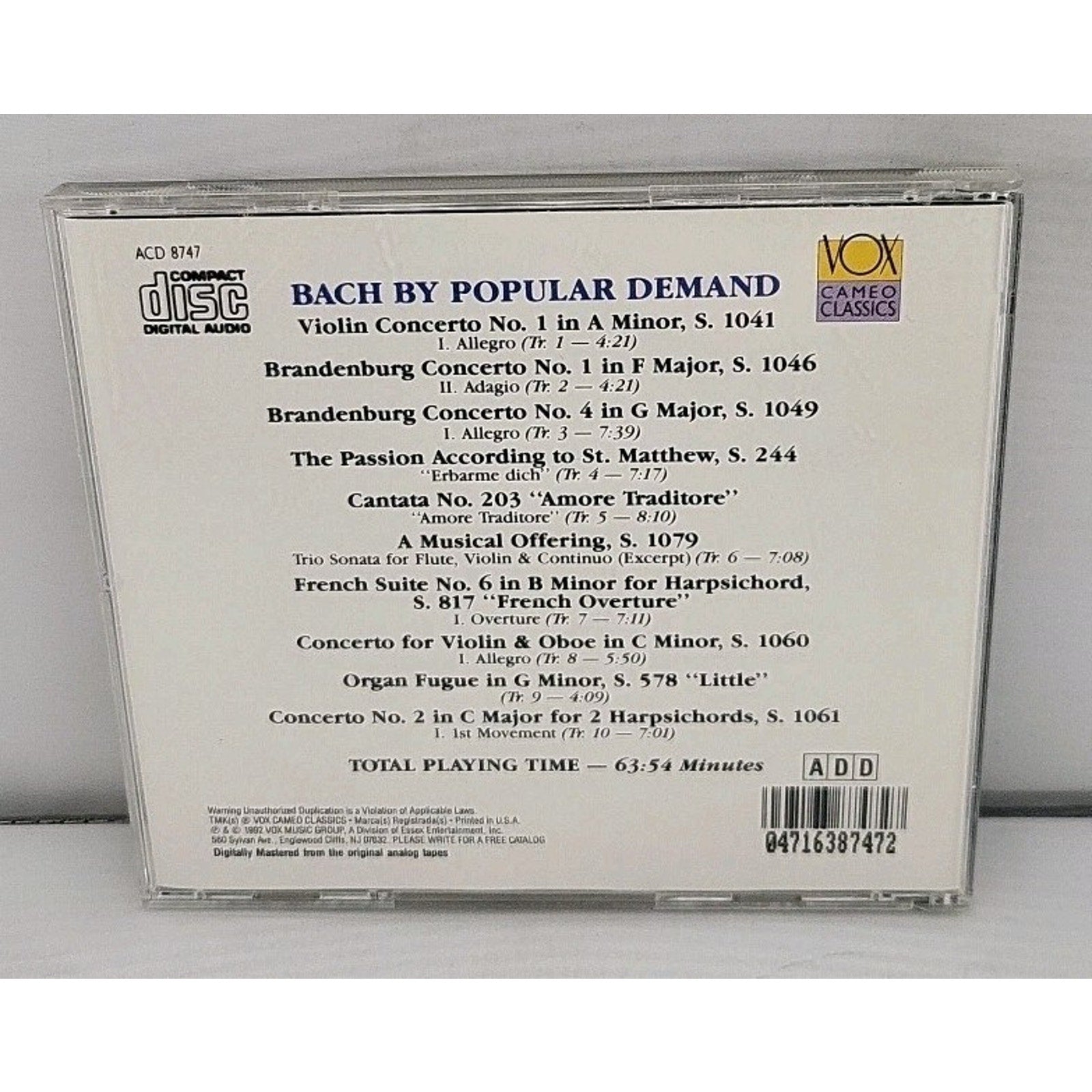 Bach By Popular Demand CD