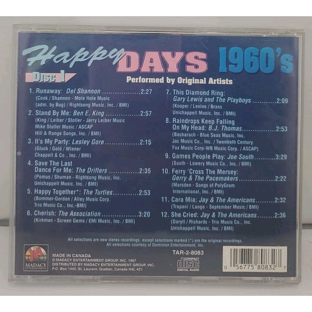 1960 Happy Days Disc 1 - Audio CD By Various Artists (CD, Madacy)