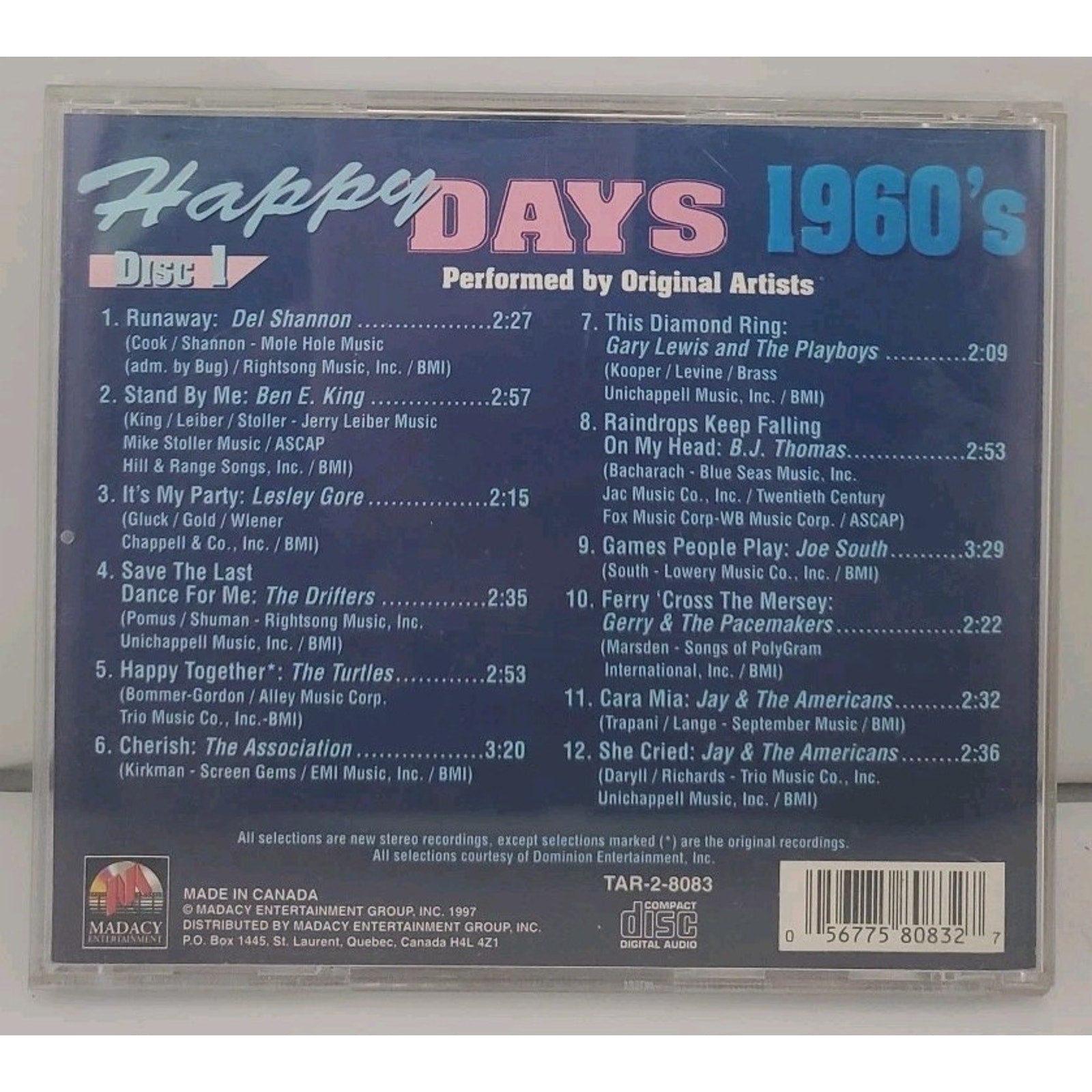 1960 Happy Days Disc 1 - Audio CD By Various Artists (CD, Madacy)