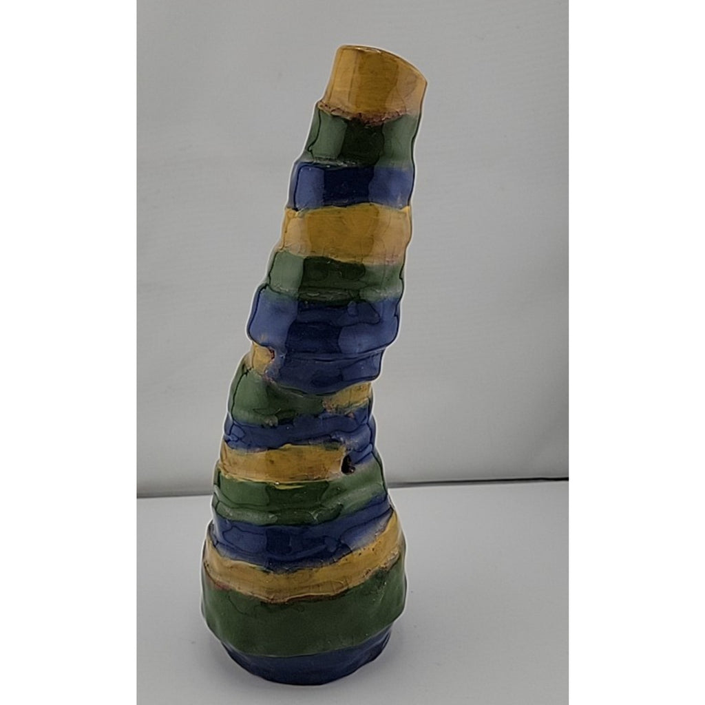 Blue Green Yellow Ceramic Wavy Vase