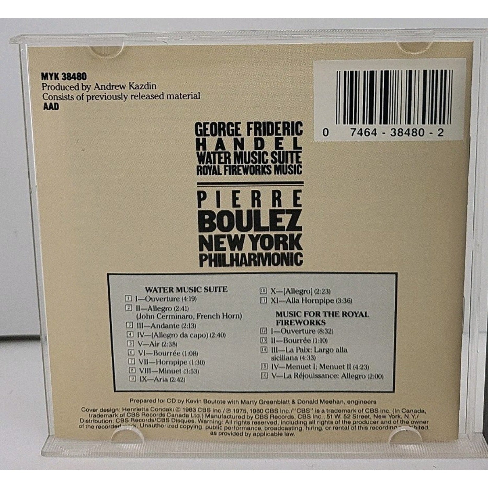 Water Music Suite Royal Firewor by Handel / Boulez / Nyp (CD, 1990)