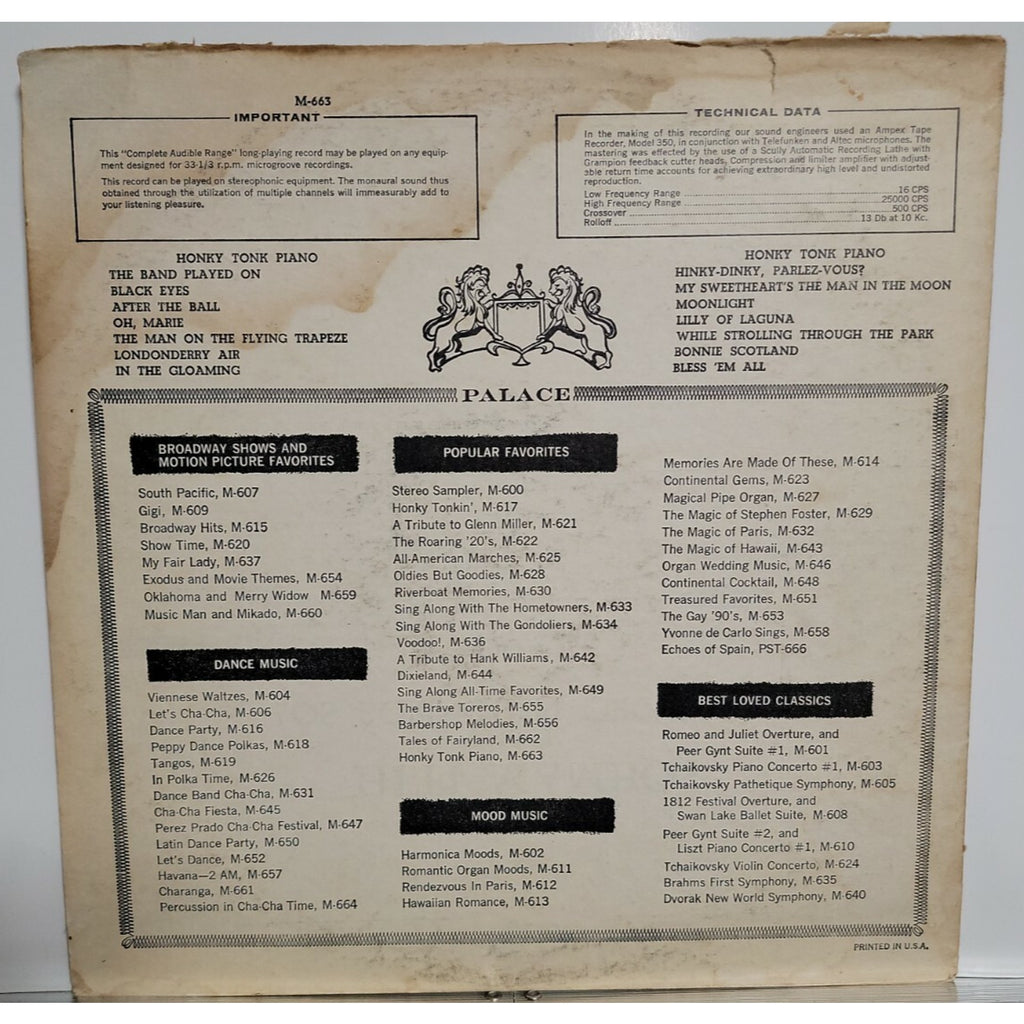 Eddie "Piano" Miller – Honky Tonk Piano (Vinyl)