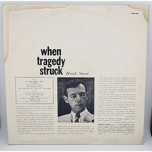 1957 Hank Snow When Tragedy Struck Mono LP RCA Victor LPM 1861 Country