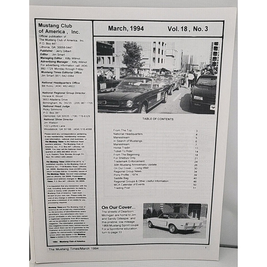 Mustang Times Volume 19 No 3 March 1994