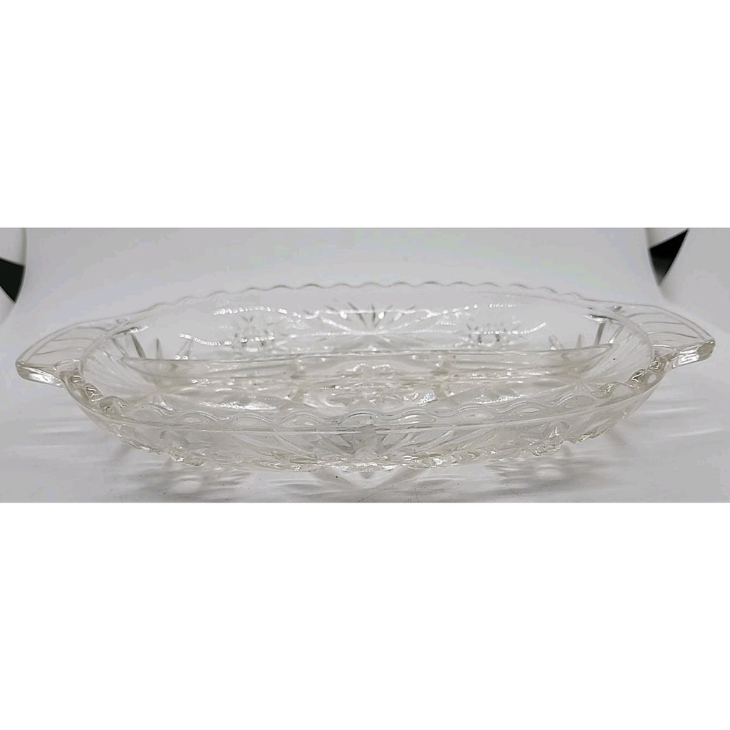 Vintage Anchor Hocking Prescut Star David Handle 2 Part Relish Clear Glass Dish