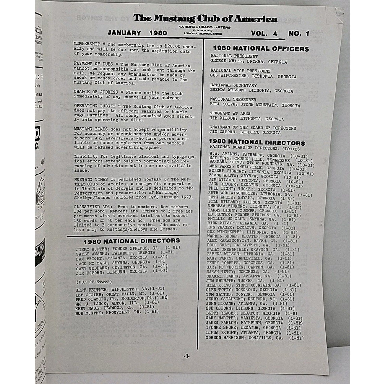Mustang Times Magazine - Mustang Club Of America - January 1980 - Vol. 4 No. 1