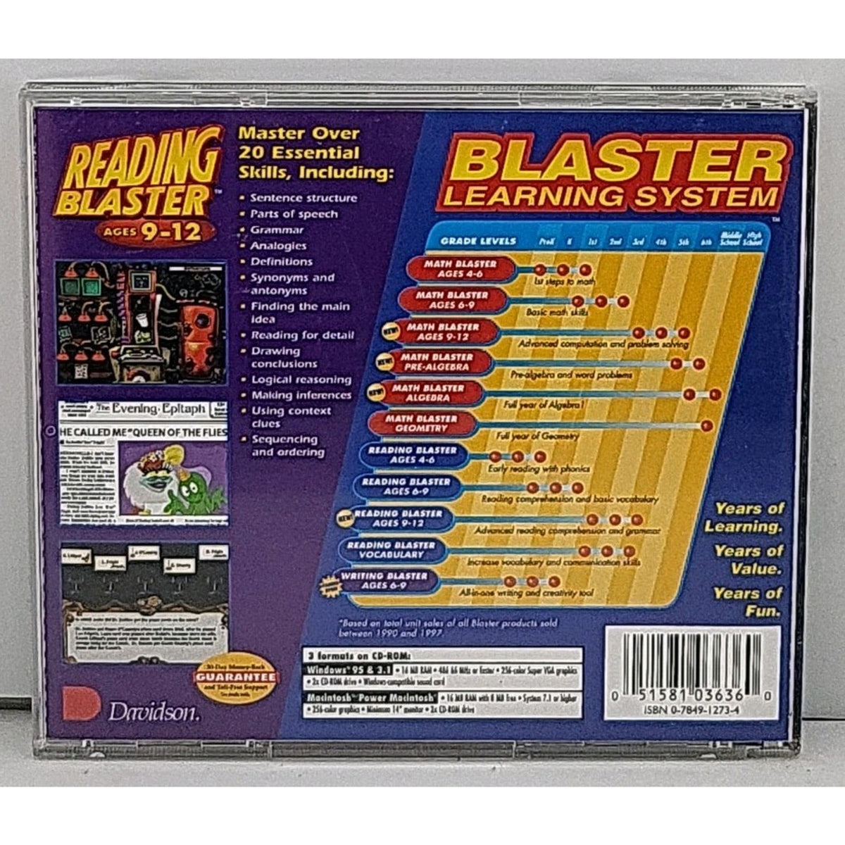 Reading Blaster Vocabulary PC CD-ROM Game Knowledge Adventure Ages 9–12