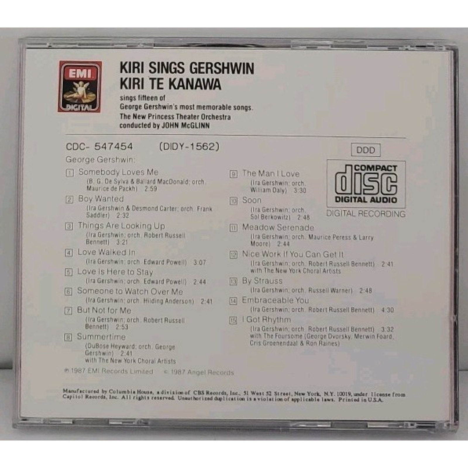 Kiri Te Kanawa – Kiri Sings Gershwin CD Angel Records Digital