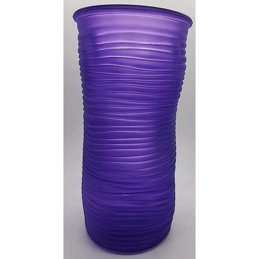 Frosted Purple Vintage Horizontal Wavy Line Glass Flower Bouquet Wide Mouth Vase