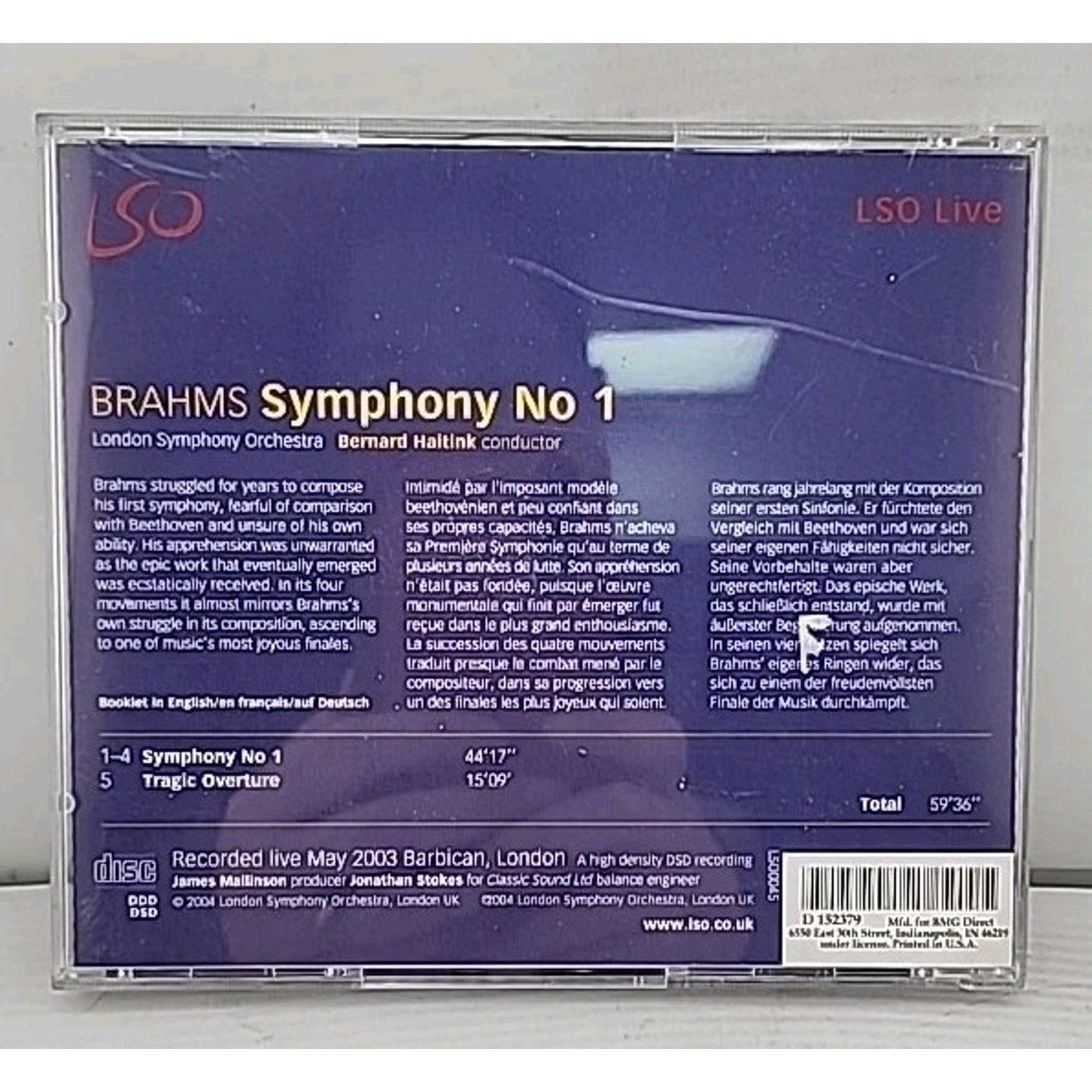 Johannes Brahms Symphony No. 1 (Haitink, Lso) (CD) Album
