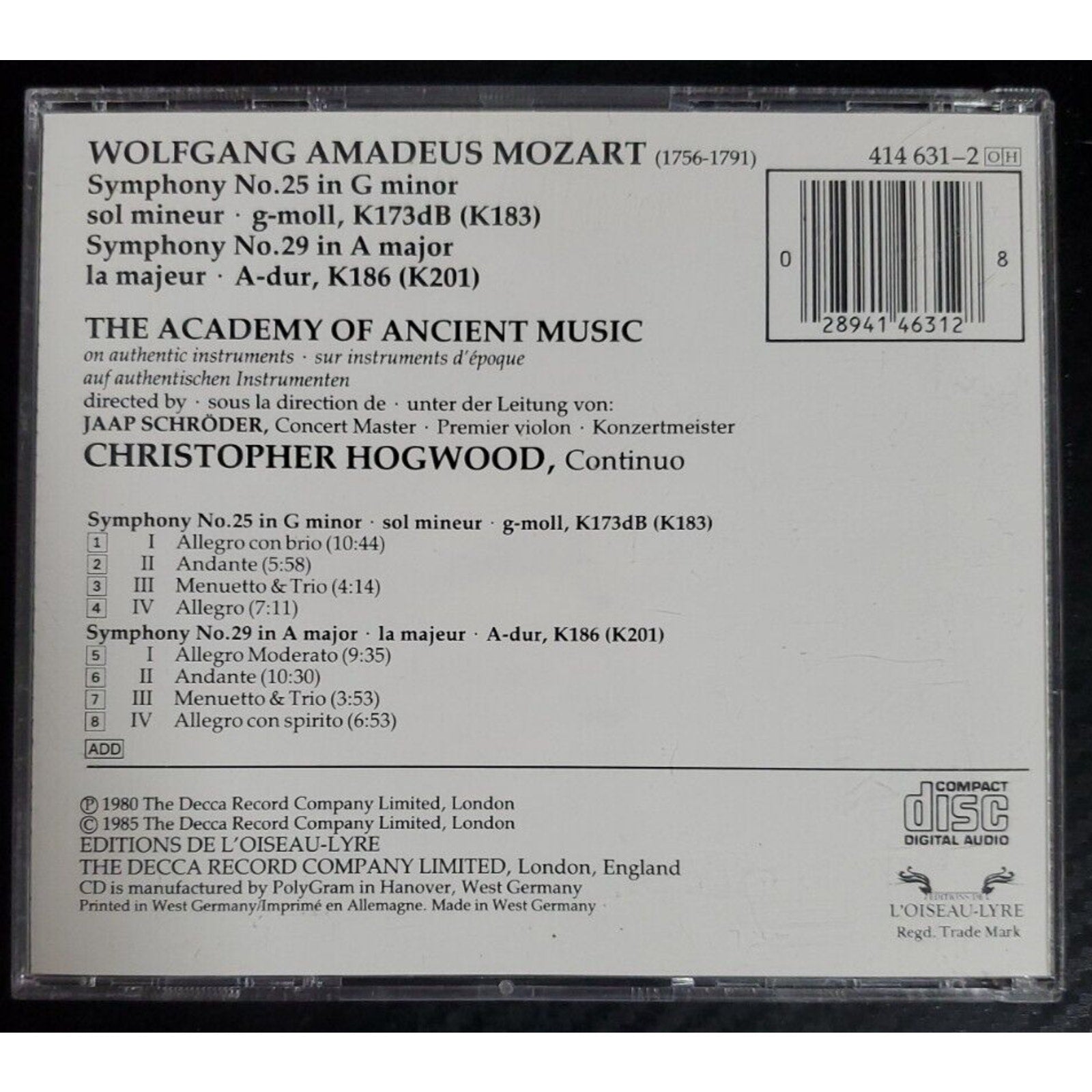 Mozart: Symphony No. 25; Symphony No. 29 (CD, L'Oiseau-Lyre)