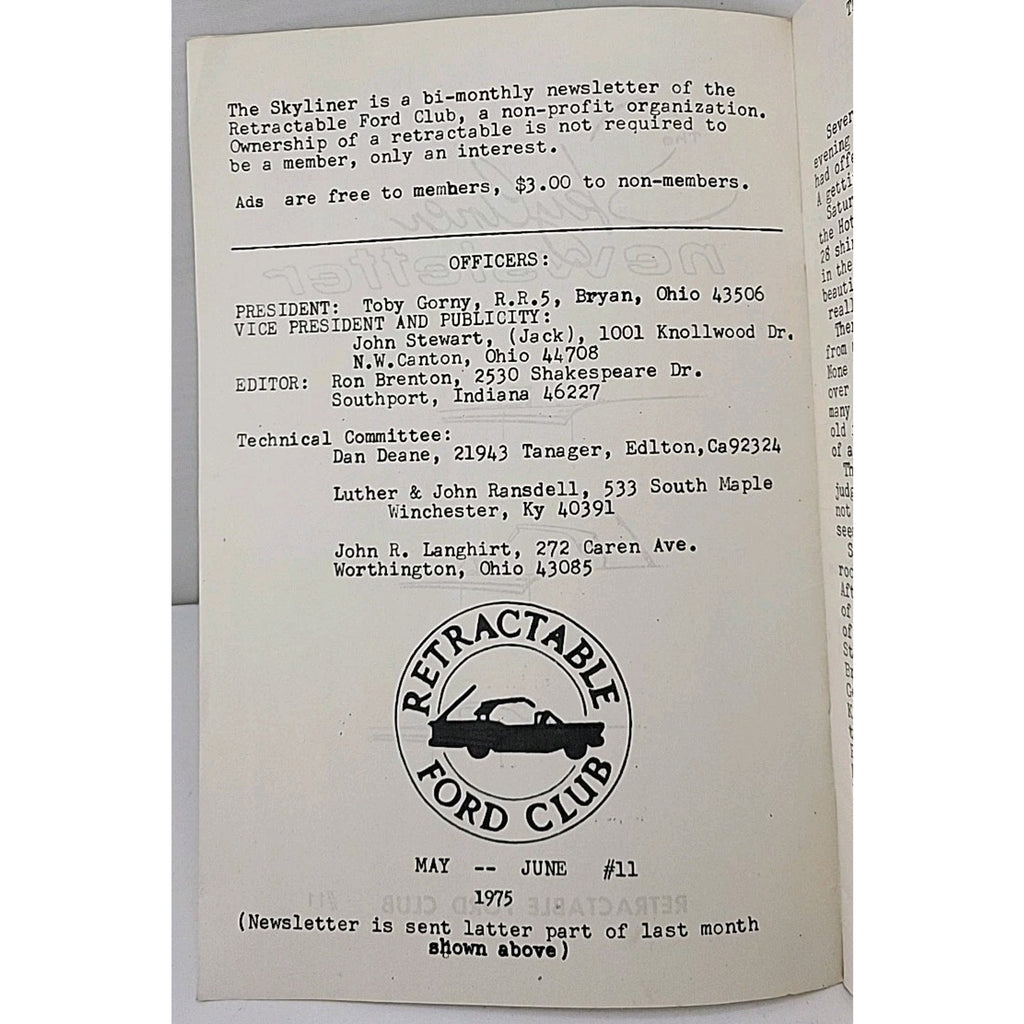 The Skyliner Newsletter - Retractable Ford Club - May-June 1975 #11