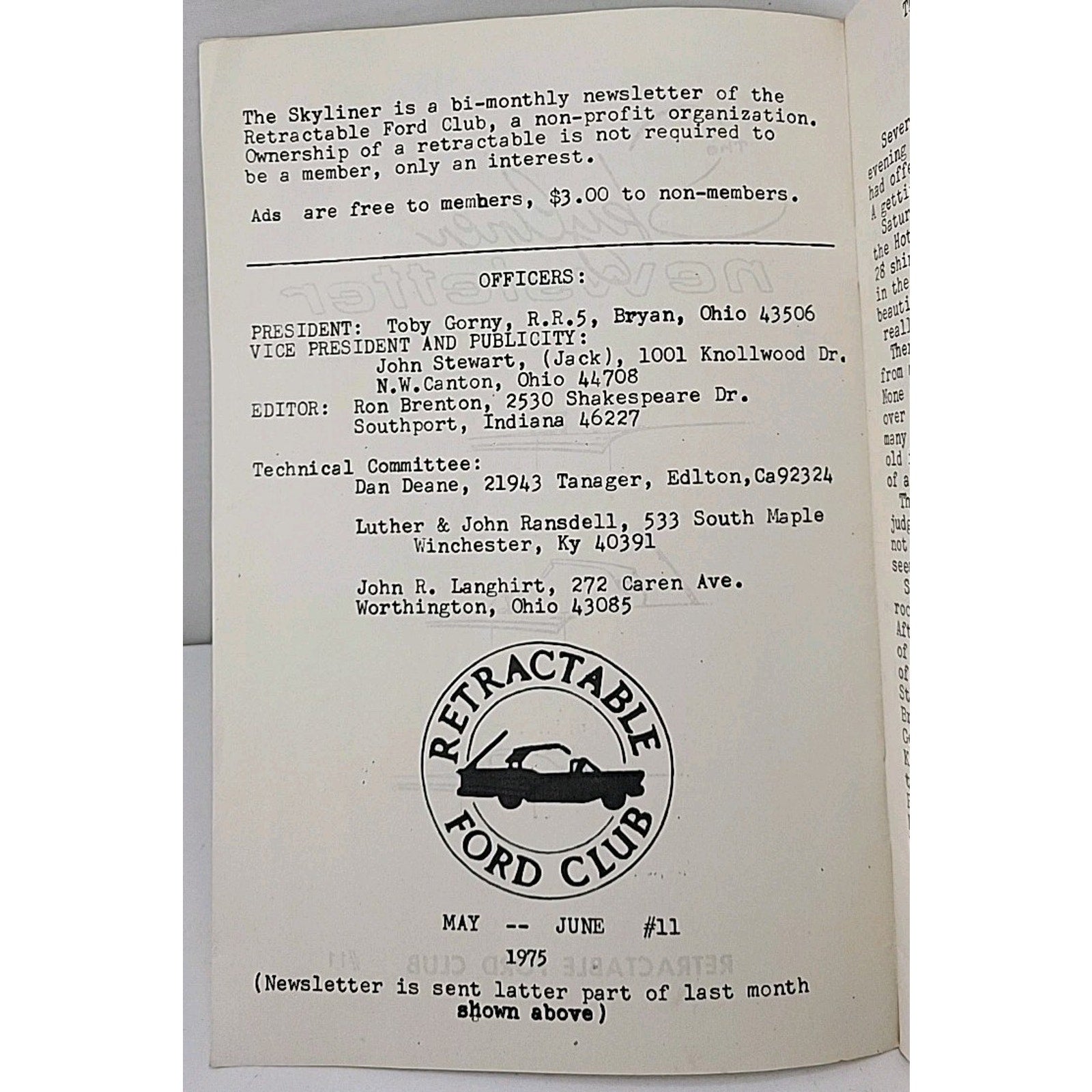 The Skyliner Newsletter - Retractable Ford Club - May-June 1975 #11