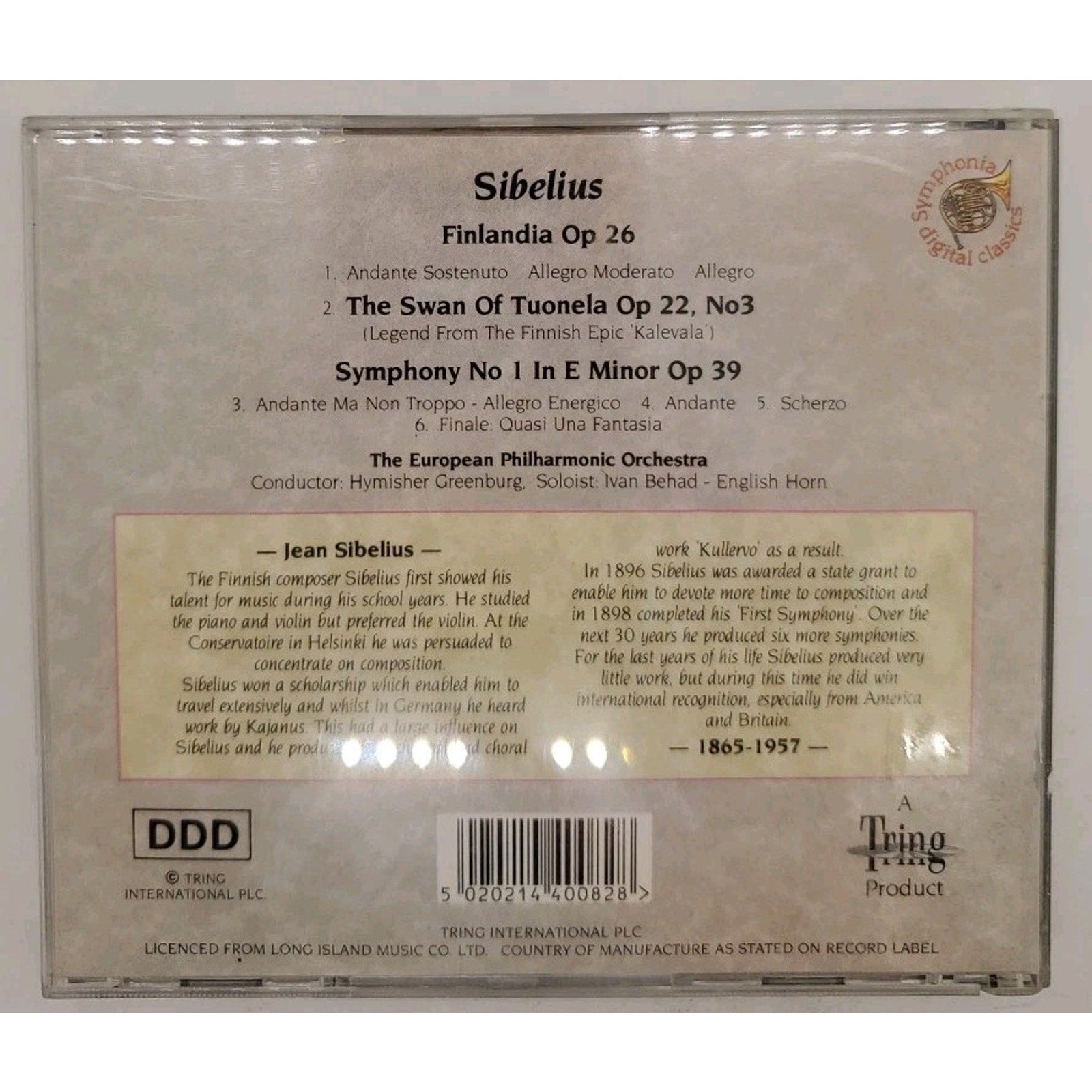 Sibelius Finlandia, Symphony No 1 CD