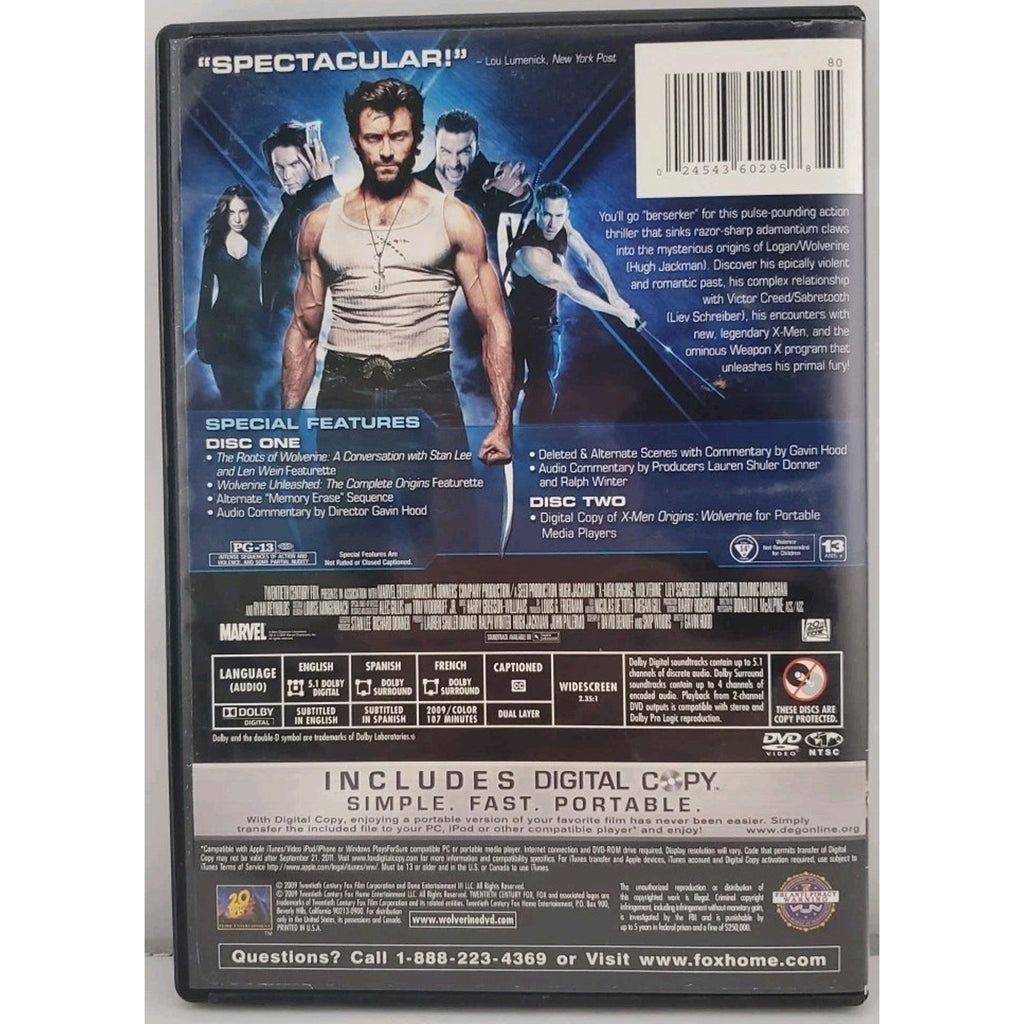 X-Men Origins: Wolverine (DVD, 2009, Special Edition Includes Digital Copy)