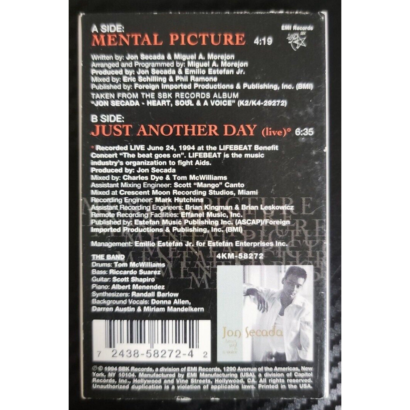 Mental Picture [Single] [Single] by Jon Secada (Cassette, Nov-1994, SBK Records)
