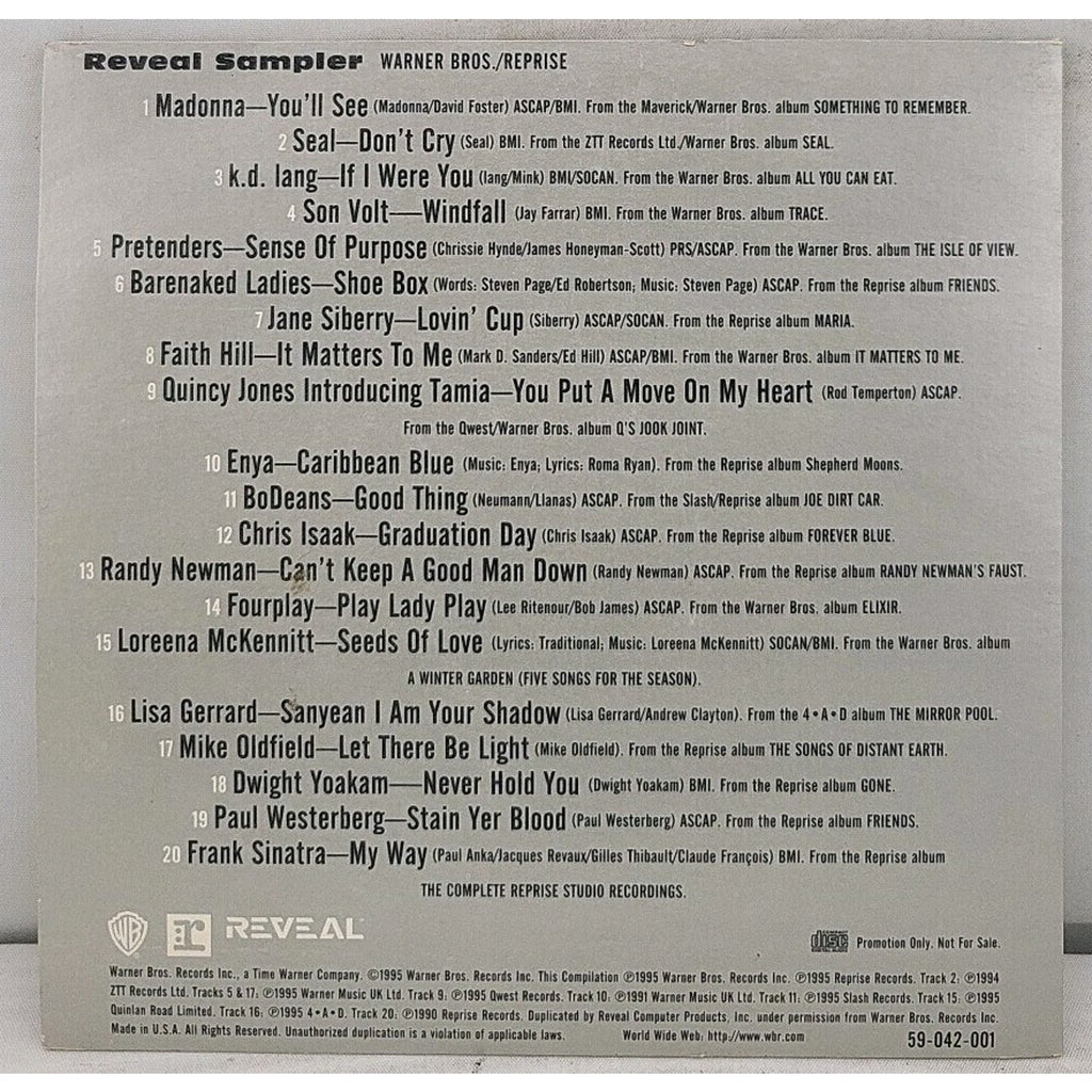 Warner Bros Reveal Sampler CD 1995 Reprise Records Various 90's Artists 20 songs