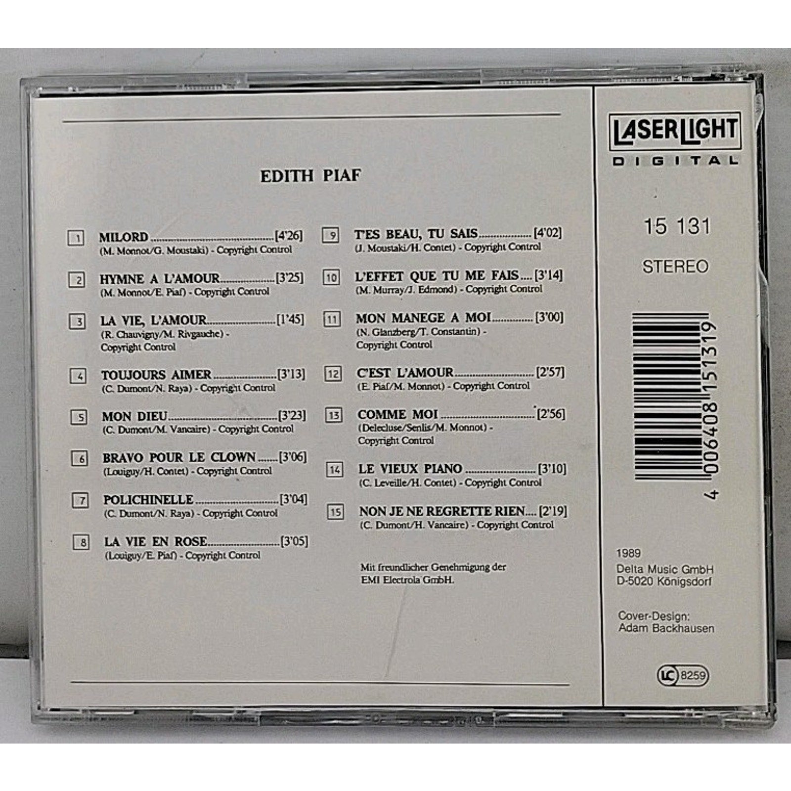 Edith Piaf CD LaserLight Digital 15 131 La Vie En Rose Non Je Ne Regrette Rien