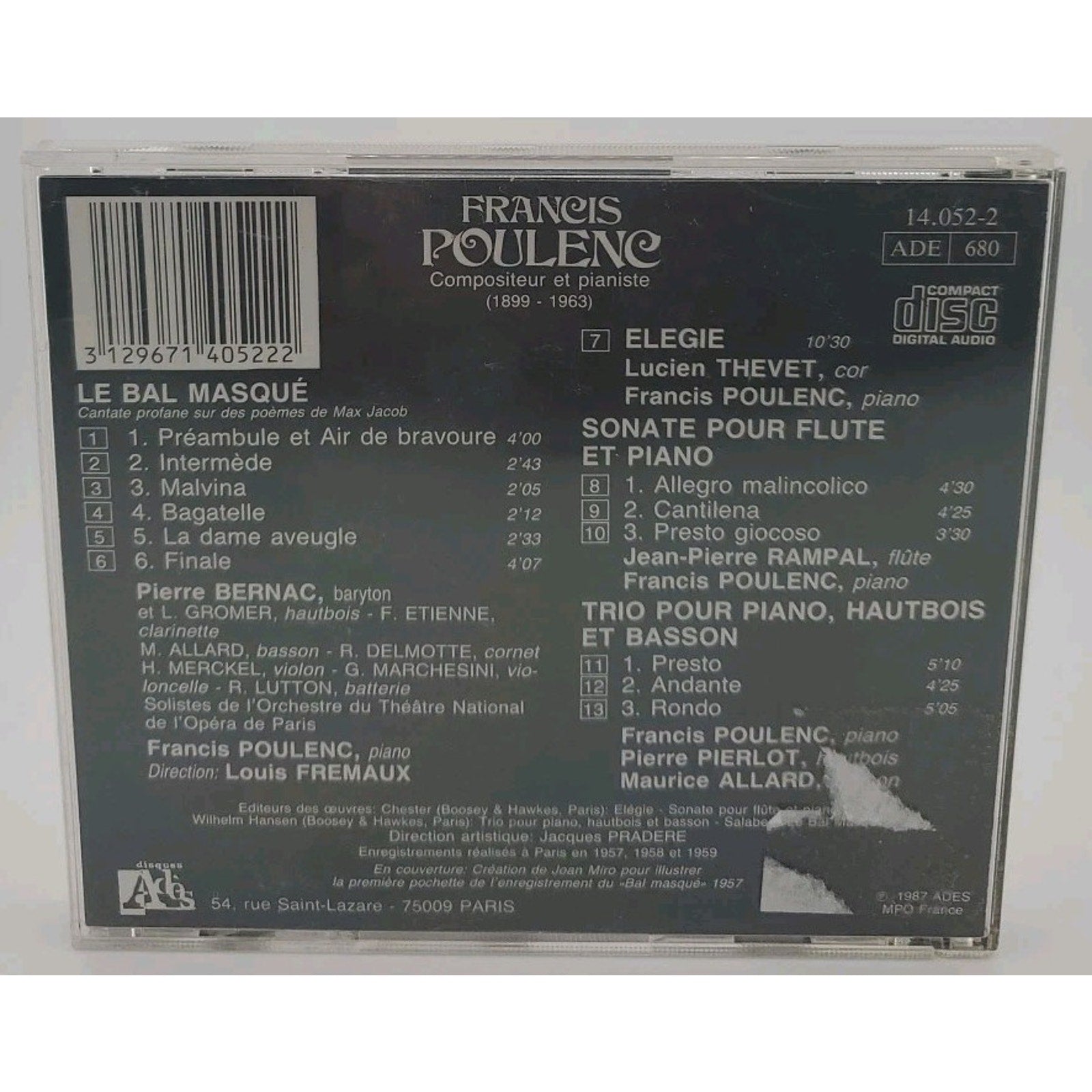 Poulenc Composer And Pianist: Le Bal Masque; Elegie; - CD -