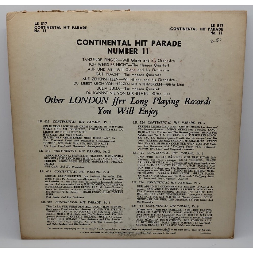 Continental Hit Parade Vol No. 11 Record