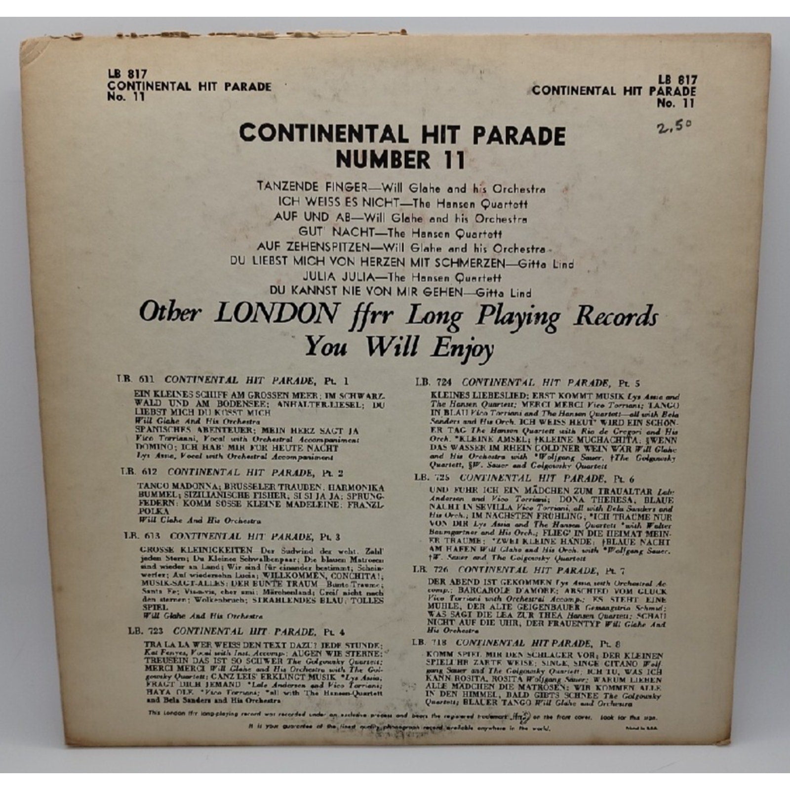 Continental Hit Parade Vol No. 11 Record