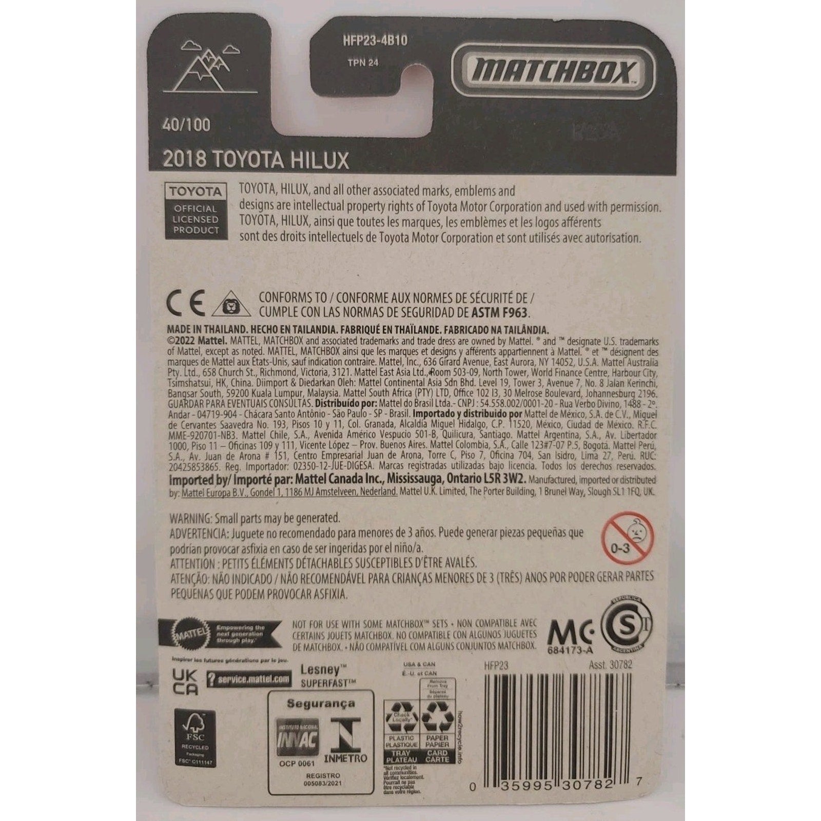 MATCHBOX #40 2018 Toyota Hilux Pickup, 2022 issue