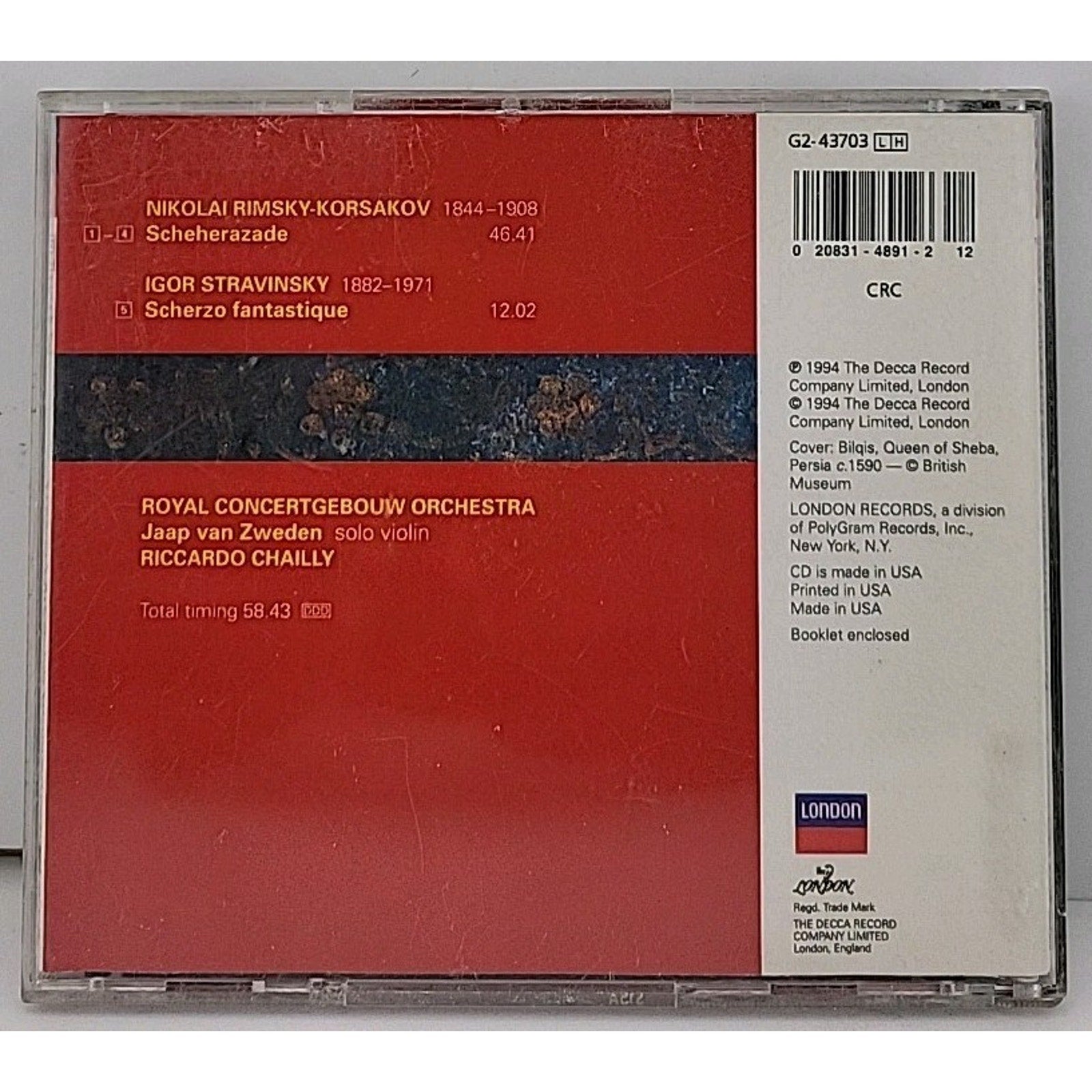 Rimsky-Korsakov Scheherazade CD Royal Concertgebouw Orchestra Riccardo Chailly