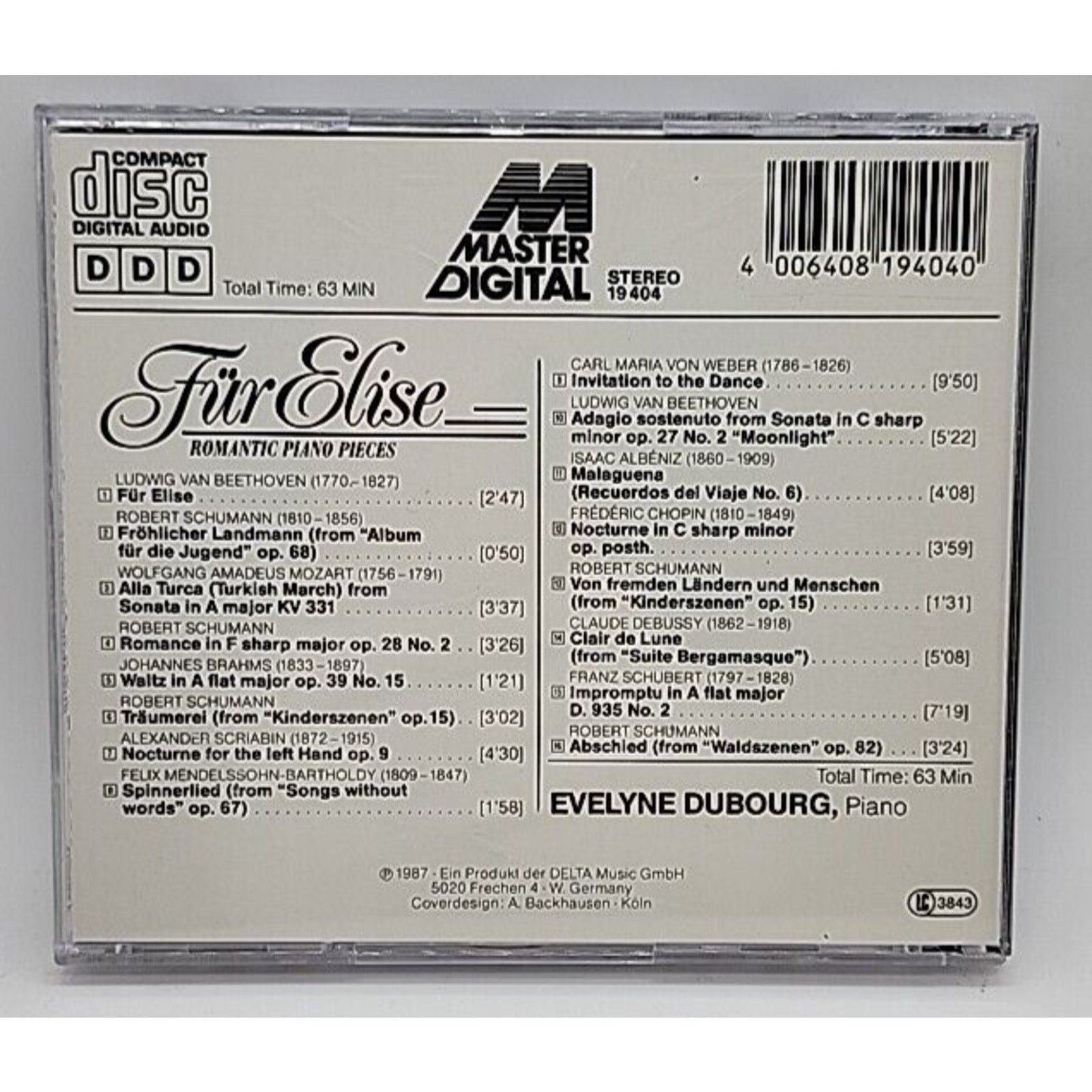 Fur Elise Romantic Piano Pieces Evelyne Dubourg Piano (CD)