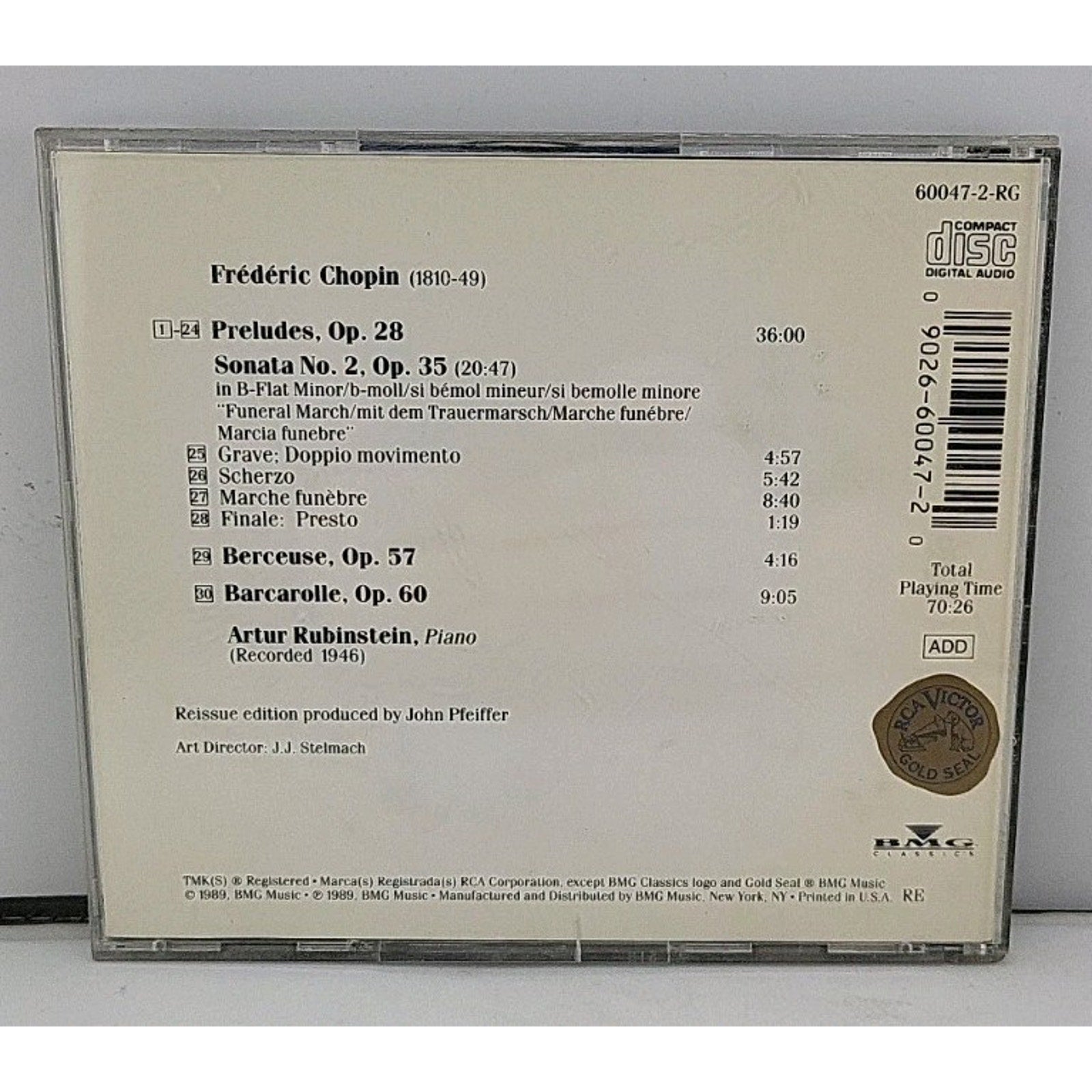 Chopin Preludes, Sonata #2, etc - Arthur Rubinsteins - RCA CD 1989