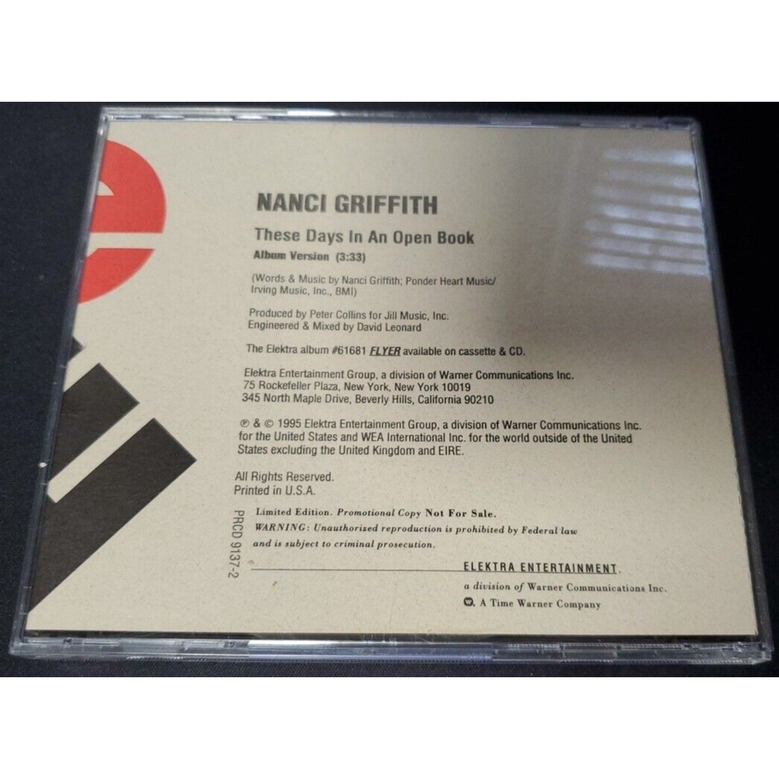 Nanci Griffith These Days In An Open Book CD (PROMO Single)