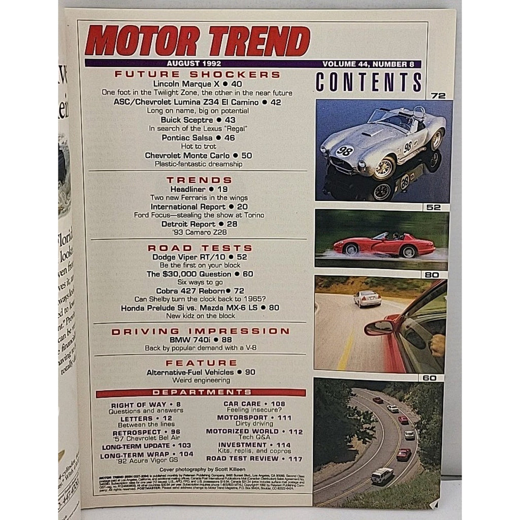 Motor Trend Magazine - August 1992 - Volume 44 Number 8