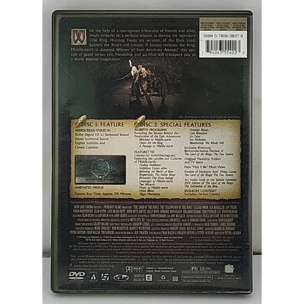 The Lord of the Rings: The Fellowship of the Ring (DVD, 2001) 2 DVDs