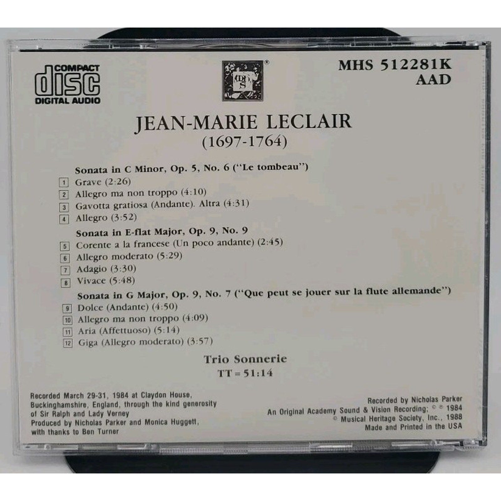 Jean-Marie Leclair - Sonatas For Violin And Basso Continuo CD